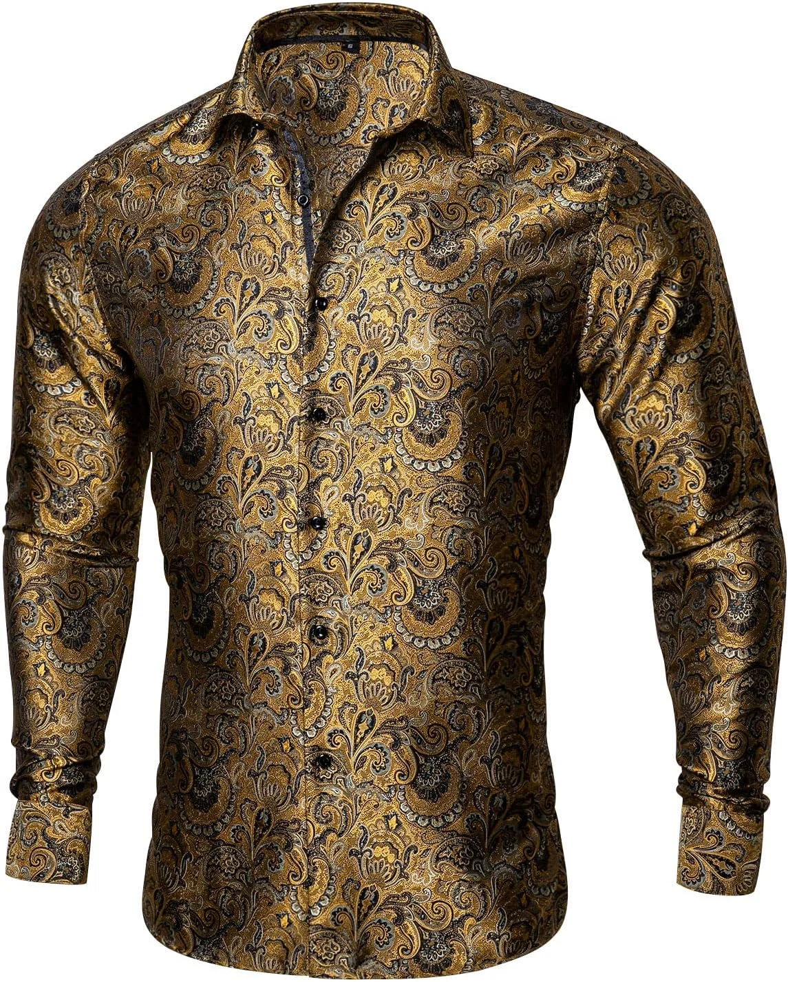 پیراهن مردانه Barry.Wang طرح Paisley بافت گل ابریشمی آستین بلند دکمه دار سرآستین فرانسوی، مناسب برای مجالس و اوقات فراغت، ضد چروک