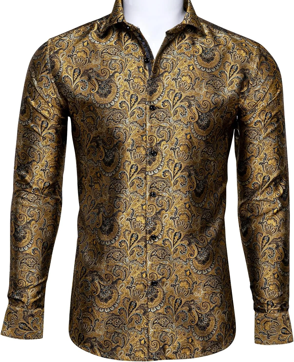 پیراهن مردانه Barry.Wang طرح Paisley بافت گل ابریشمی آستین بلند دکمه دار سرآستین فرانسوی، مناسب برای مجالس و اوقات فراغت، ضد چروک
