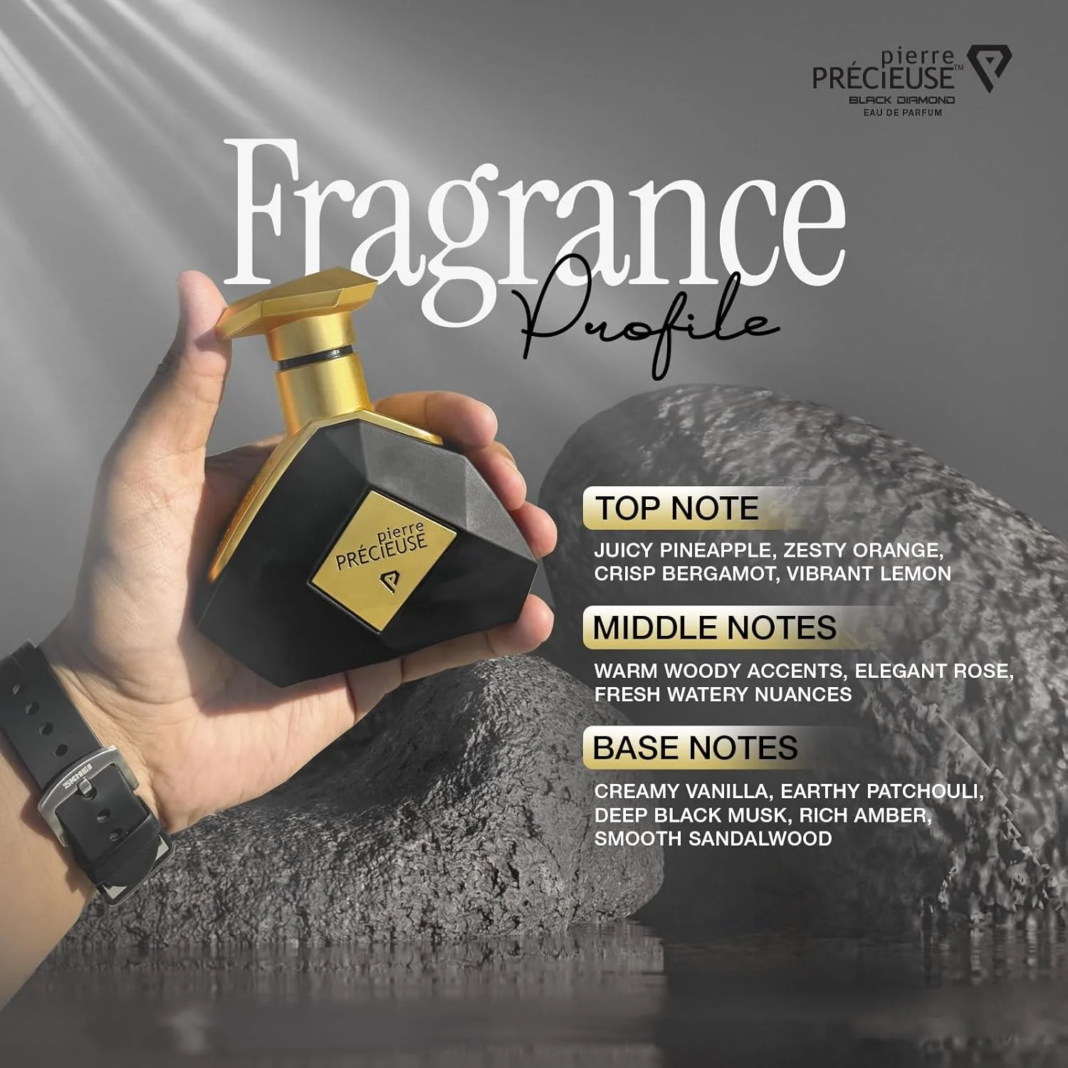 عطر унисекс премиум Pierre Precieuse Black Diamond 100ml ترکیبی از رایحه های جسورانه، لوکس بی انتها، جذابیت 24 ساعته برای هر رویداد (لیمو)