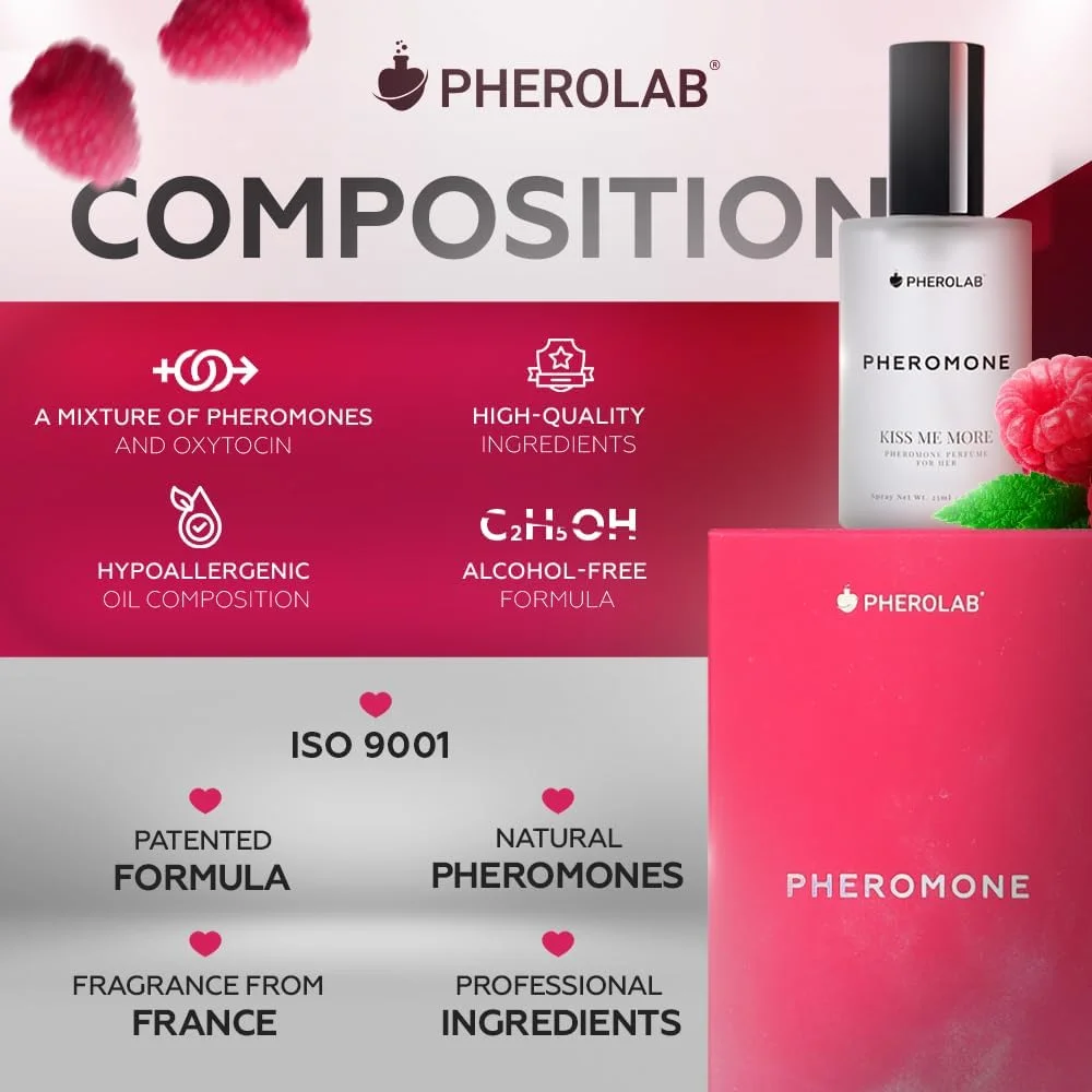 عطر فرمونی زنانه PHEROLAB Kiss Me More [اکسی توسین]، عطر روغنی آغشته به فرمون - عطر اسپری زنانه برای جذب مردان
