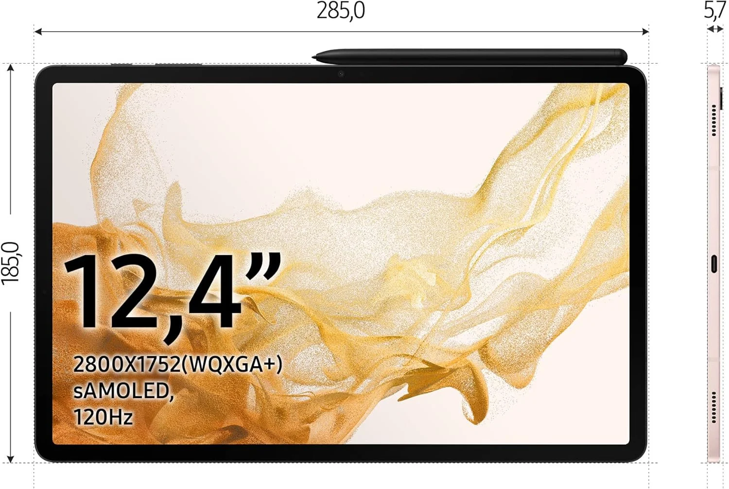 تبلت سامسونگ گلکسی تب S8+، 12.4 اینچی، 128 گیگابایت حافظه داخلی، 8 گیگابایت رم، Wi-Fi، تبلت اندرویدی با قلم S Pen، گرافیت، شامل 36 ماه گارانتی سازنده [اختصاصی آمازون]