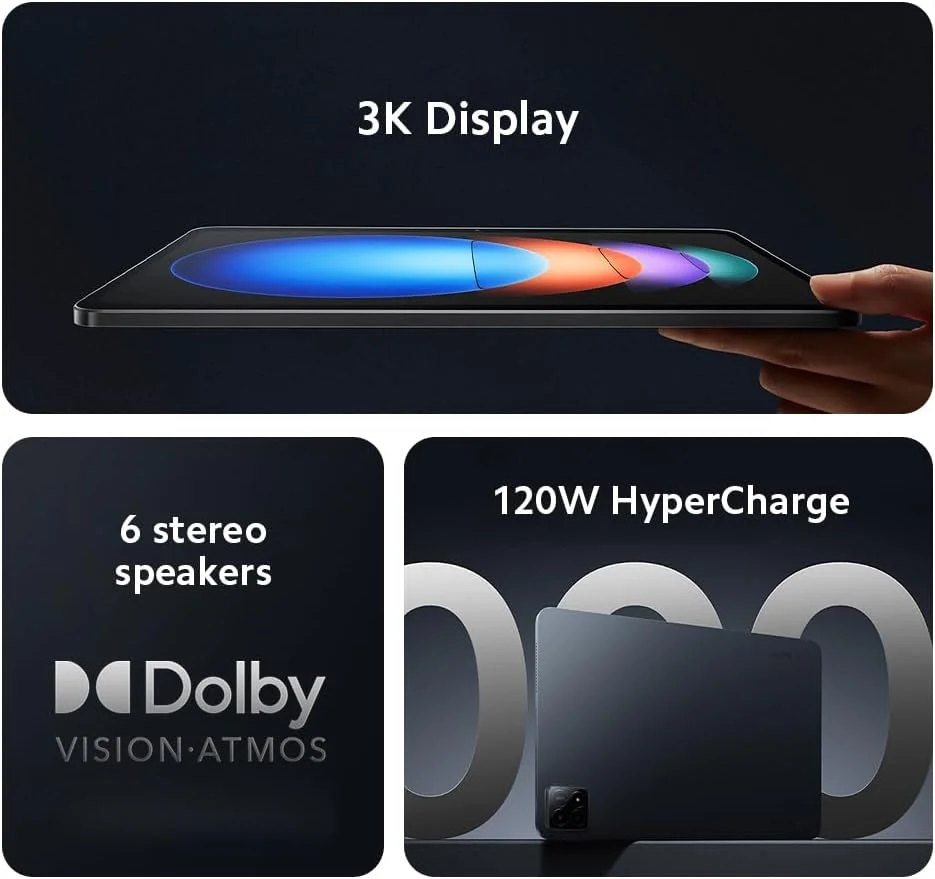 تبلت شیائومی پد 6S پرو 3K 12.4 اینچ 144 هرتز، 256 گیگابایت حافظه داخلی/8 گیگابایت رم، اسنپدراگون 8 نسل 2 با فرکانس 3.19 گیگاهرتز، باتری 10000 میلی آمپر ساعتی با شارژ 120 واتی، مشکی (نسخه فرانسوی + 2 سال گارانتی)