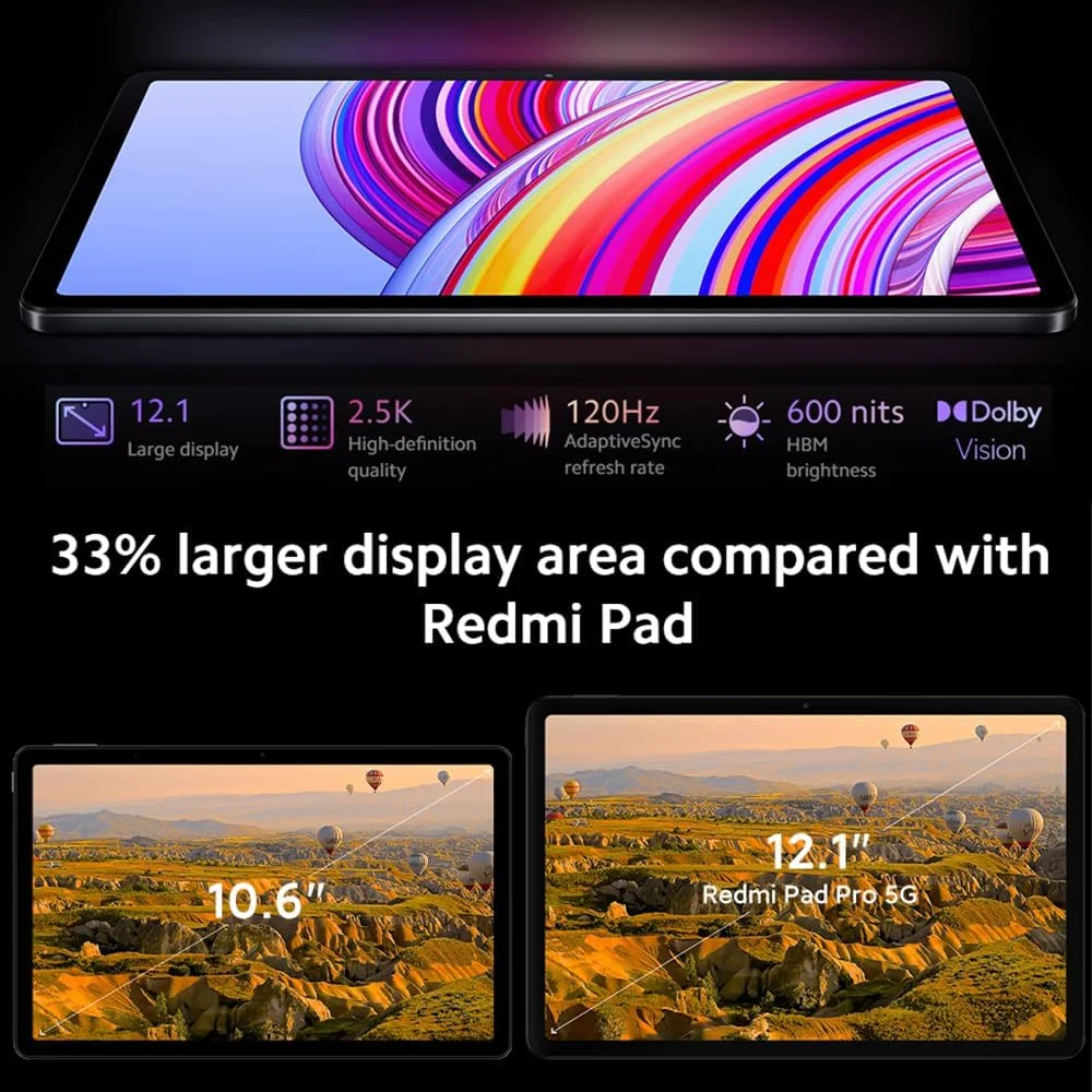 تبلت شیائومی Redmi Pad Pro 5G با صفحه نمایش 12.1 اینچ، 8 + 256 گیگابایت حافظه، دوربین پشتی 8 مگاپیکسلی، باتری 10000 میلی آمپر ساعتی، عمر باتری تا 33.9 روز، تبلت وای فای، مشکی تبلت شیائومی Redmi Pad Pro 5G با صفحه نمایش 12.1 اینچ، 8 + 256 گیگابایت حافظه، دوربین پشتی 8 مگاپیکسلی، باتری 10000 میلی آمپر ساعتی، عمر باتری تا 33.9 روز، تبلت وای فای، مشکی