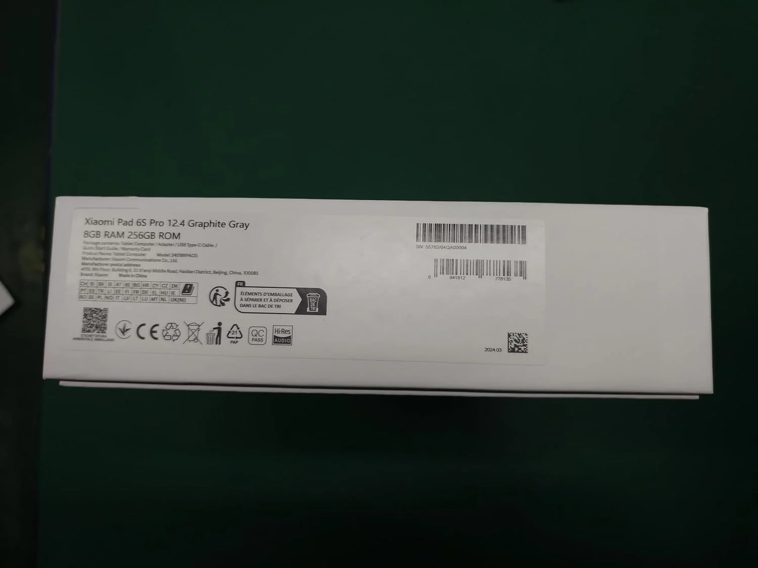 تبلت شیائومی پد 6S پرو 3K 12.4 اینچ 144 هرتز، 256 گیگابایت حافظه داخلی/8 گیگابایت رم، اسنپدراگون 8 نسل 2 با فرکانس 3.19 گیگاهرتز، باتری 10000 میلی آمپر ساعتی با شارژ 120 واتی، مشکی (نسخه فرانسوی + 2 سال گارانتی)