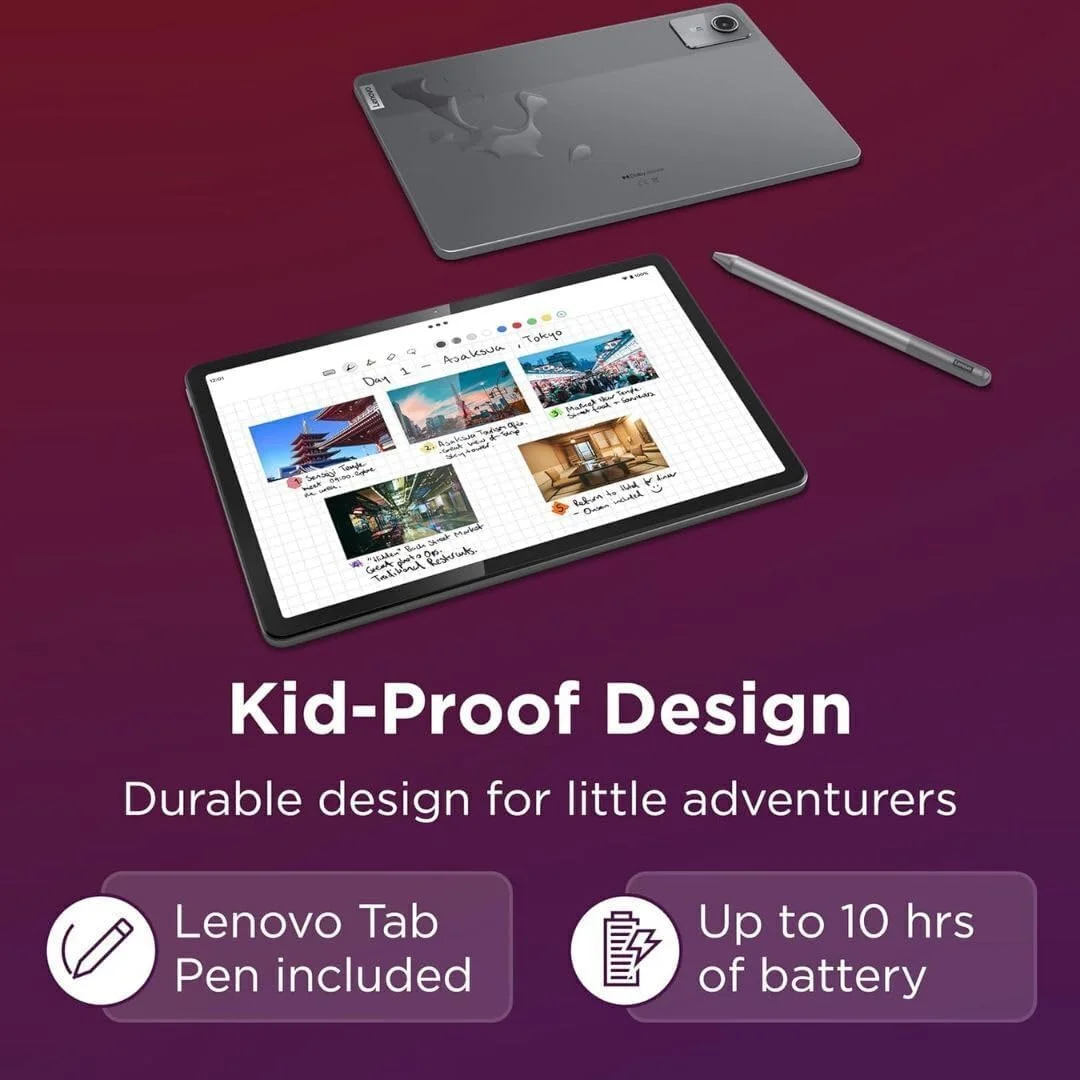 تبلت لنوو Tab M11، نمایشگر 11 اینچی، پردازنده هشت هسته ای MediaTek Helio G88، رم 4 گیگابایتی، حافظه SSD 64 گیگابایتی، رزولوشن 1920x1200 پیکسل، حسگر نور محیط، باتری 10 ساعته، همراه با قلم، خاکستری لونا