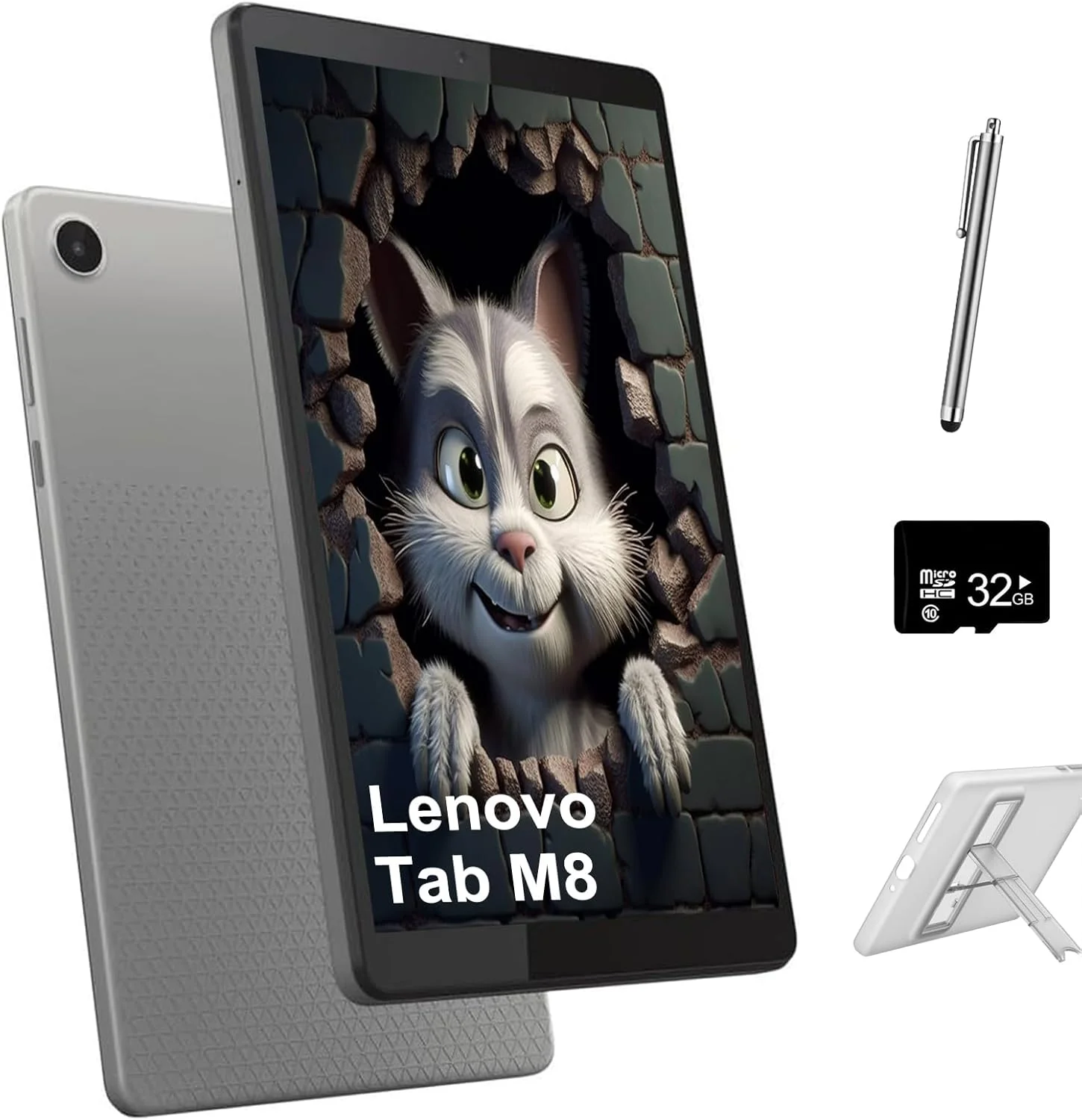 تبلت لنوو Tab M8 Gen 4 مناسب خانه و کودکان، 8 اینچ HD IPS، رم 2 گیگابایت، حافظه 32 گیگابایت، MediaTek Helio A22، Google Kids Space، اندروید 11، عمر باتری طولانی، اسلات کارت SD، همراه با قلم استایلوس، کارت SD 32 گیگابایتی و کیف تاشو