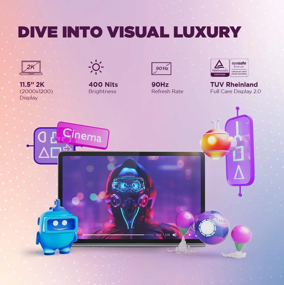 تبلت لنوو {Smartchoice) Tab Plus با بلندگوهای JBL Hi-Fi هشت هسته ای | 8 گیگابایت رم، 256 گیگابایت رام | 11.5 اینچ، 2K، نرخ تازه سازی 90 هرتز | تبلت Wi-Fi | اندروید 14 | شارژر سریع 45 واتی | پایه داخلی | رنگ: خاکستری لونا