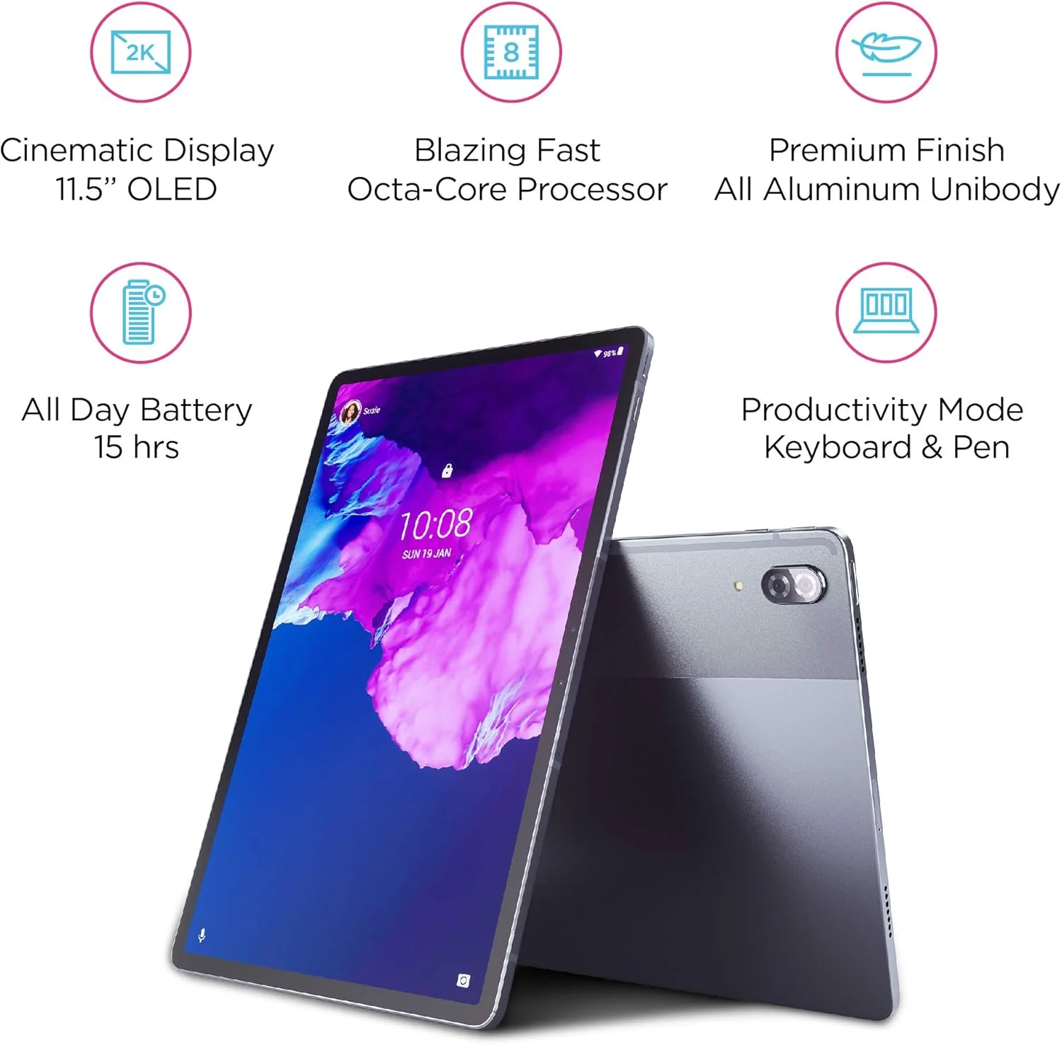 تبلت اندرویدی Lenovo Tab P11 Pro | صفحه نمایش 11 اینچی Full HD OLED | 128 گیگابایت | بسته صفحه کلید + قلم Precision Pen 2 | WiFi | 6 گیگابایت رم | خاکستری تخته سنگی