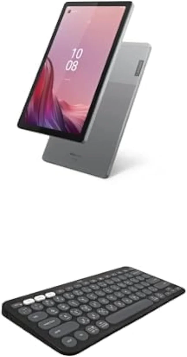 تبلت لنوو Tab M9 با صفحه نمایش 9 اینچی HD (1340x800) IPS 400nits ضد اثر انگشت، 4 گیگابایت رم، 64 گیگابایت SSD، اندروید 12 + کیبورد بی سیم بلوتوثی چند دستگاهی Logitech Pebble Keys 2 K380s