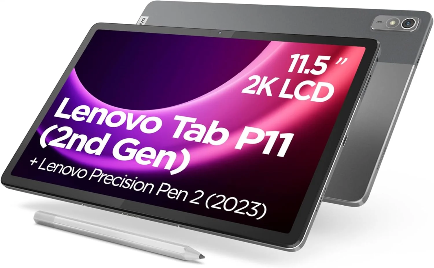 تبلت لنوو Tab P11 (نسل دوم) | نمایشگر لمسی 11.5 اینچی 2K | MediaTek Helio G99 | 4 گیگابایت رم | 128 گیگابایت حافظه | اندروید 13 | خاکستری | شامل قلم دقیق لنوو Precision Pen 2