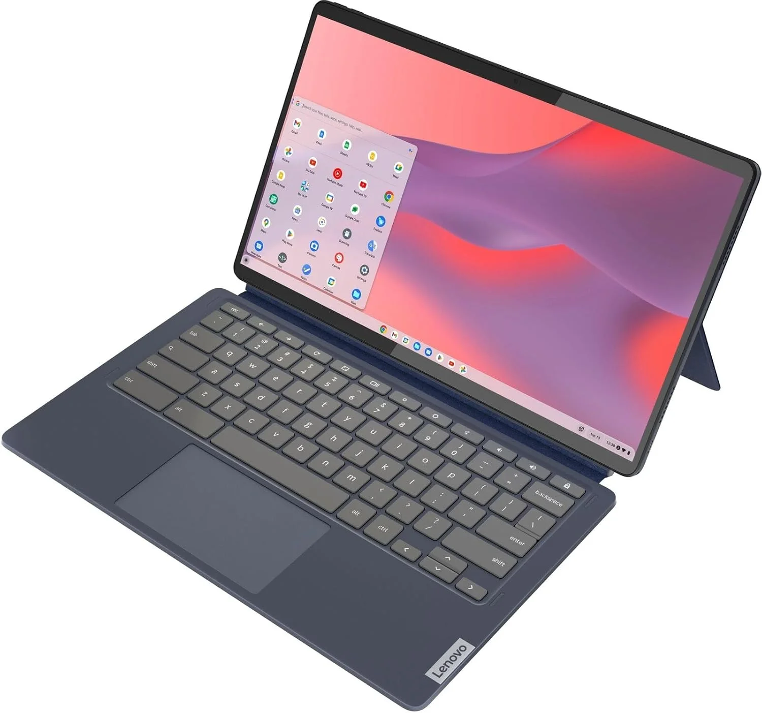 لنوو - تبلت Chromebook Duet 5 با صفحه نمایش لمسی 13.3 اینچی OLED - حافظه 8 گیگابایتی - SSD 128 گیگابایتی - همراه با کیبورد - آبی Abyss لنوو - تبلت Chromebook Duet 5 با صفحه نمایش لمسی 13.3 اینچی OLED - حافظه 8 گیگابایتی - SSD 128 گیگابایتی - همراه با کیبورد - آبی Abyss