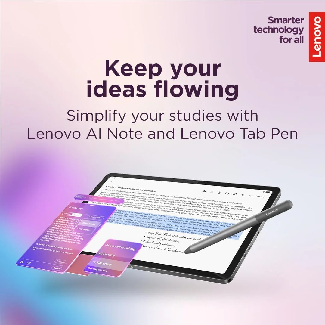 تبلت 11 اینچی لنوو Idea Tab، نمایشگر 2.5K، رم 8 گیگابایتی، حافظه 128 گیگابایتی، 5G + WiFi، اندروید، همراه با قلم، خاکستری قمری [ZAFM0640AE]