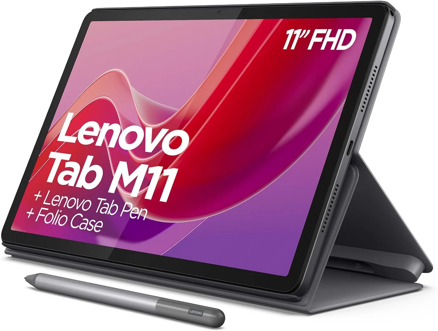 تبلت لنوو Tab M11 با صفحه نمایش 11 اینچی، پردازنده MediaTek Helio G88، رم 8 گیگابایتی، حافظه 128 گیگابایتی قابل ارتقا تا 1 ترابایت، 4 بلندگو، وای فای، بلوتوث، اندروید 13، رنگ خاکستری مهتابی به همراه کیف و قلم Tab