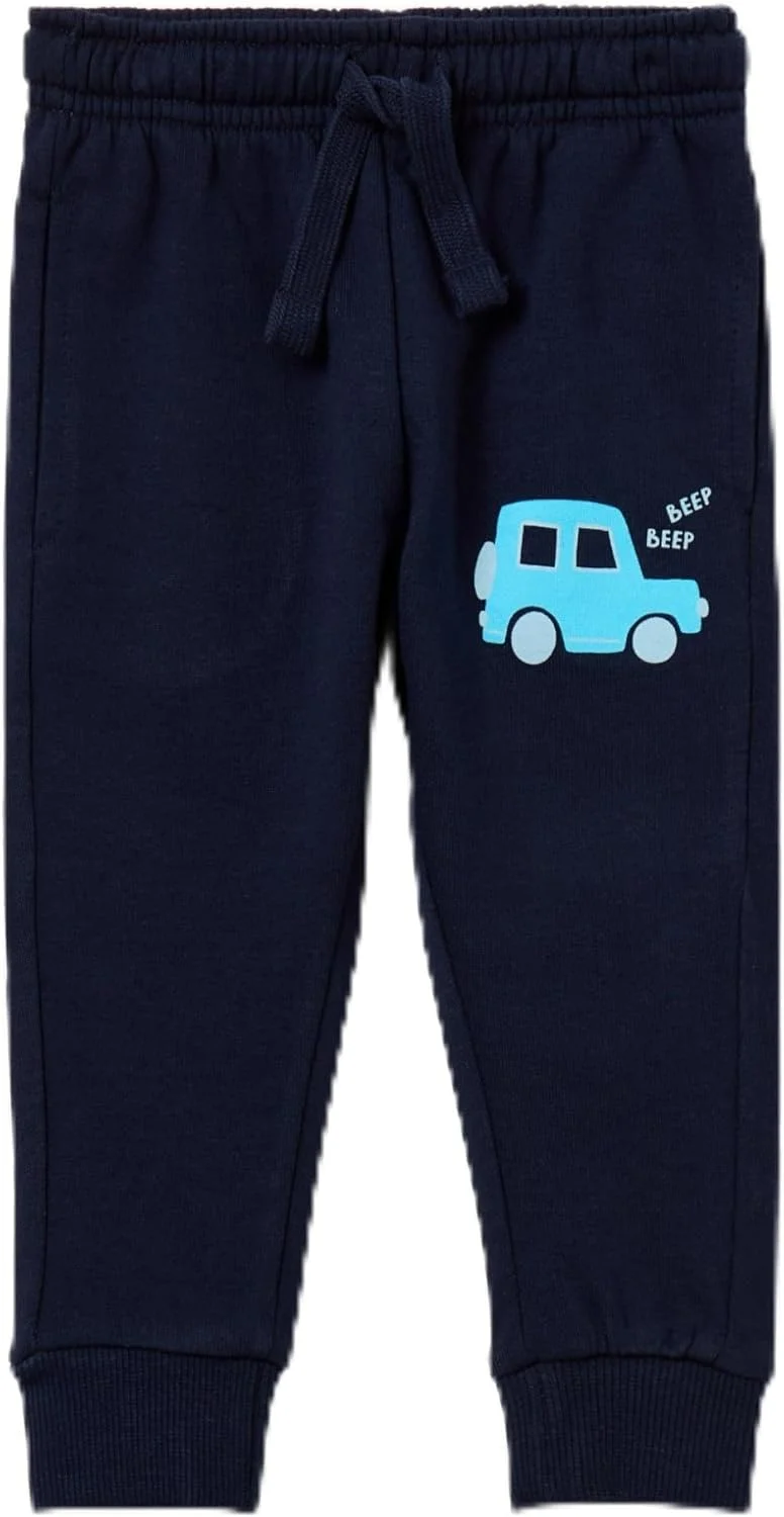 شلوار جاگر پشمی پسرانه OVS با بند کشی و طرح چاپی سایز 30-36 ماه آبی