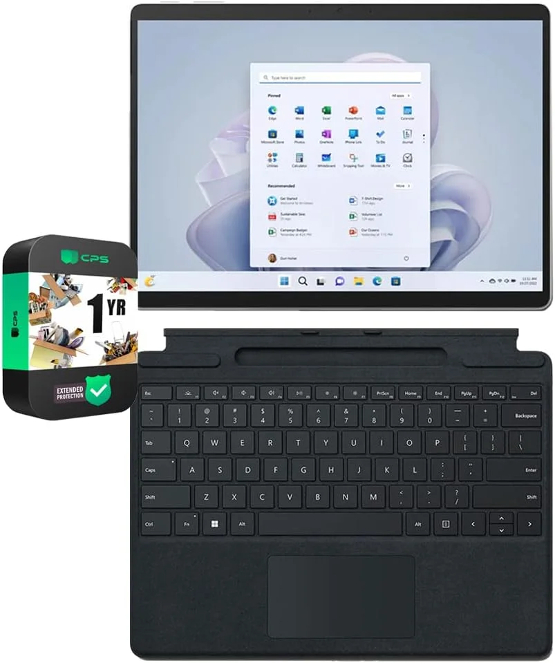 تبلت لمسی 13 اینچی مایکروسافت Surface Pro 9 مدل QLP-00001، پردازنده Intel i7، رم 32 گیگابایت، حافظه 1 ترابایت، پلاتینیوم همراه با کیبورد مکانیکی Surface Pro Signature مشکی و بسته محافظت پیشرفته 1 ساله CPS