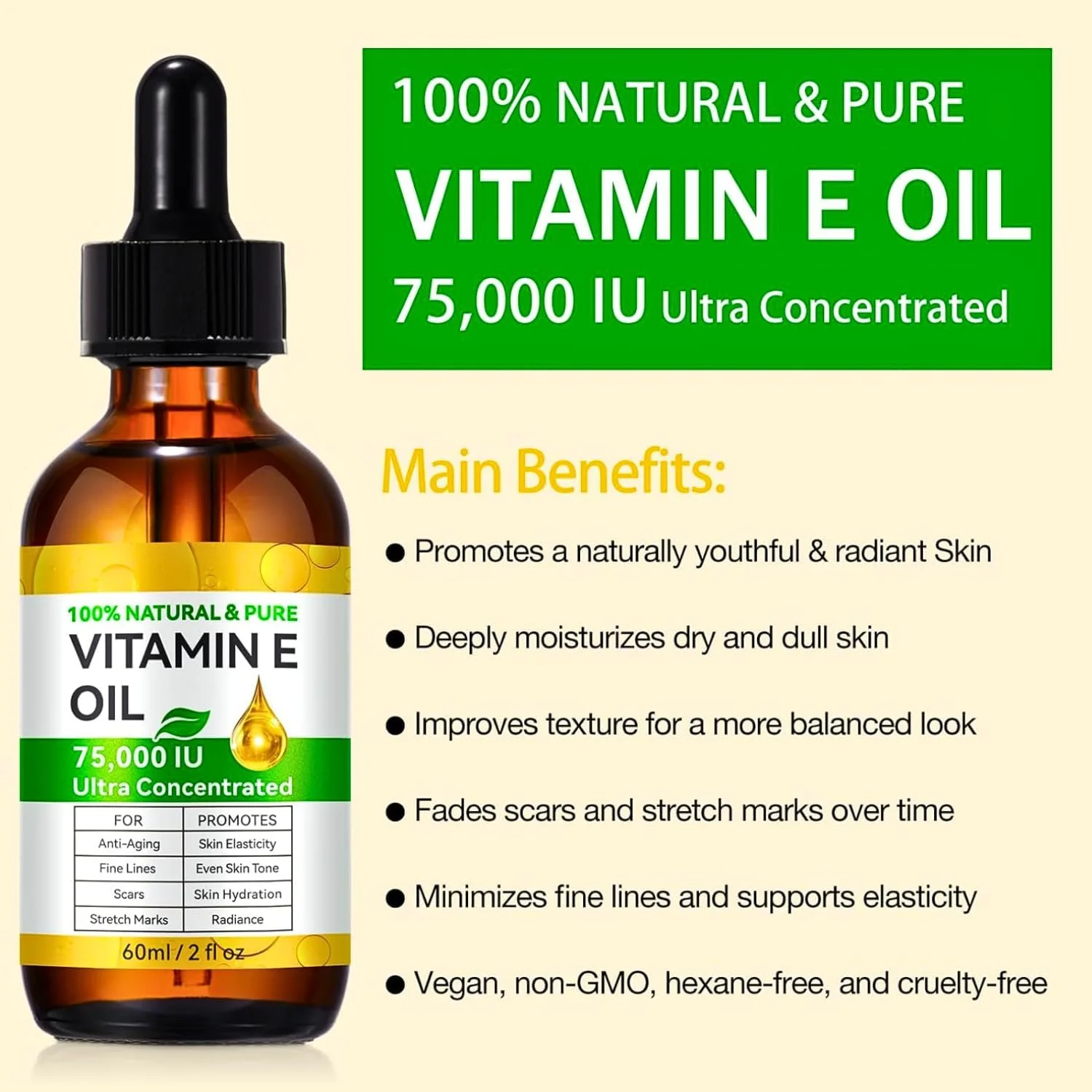 روغن ویتامین E برای پوست، صورت، جای زخم، مو و ناخن - روغن ویتامین E 100% خالص 75000 IU - کاهش خطوط ریز و مرطوب کننده پوست - سرم ویتامین E طبیعی برای جای زخم، خشکی، چین و چروک و ترک های پوستی روغن ویتامین E برای پوست، صورت، جای زخم، مو و ناخن - روغن ویتامین E 100% خالص 75000 IU - کاهش خطوط ریز و مرطوب کننده پوست - سرم ویتامین E طبیعی برای جای زخم، خشکی، چین و چروک و ترک های پوستی