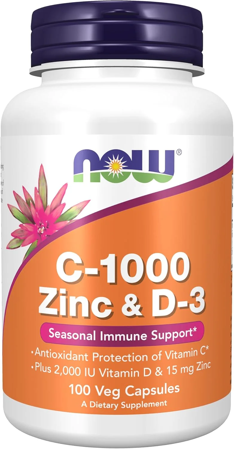 کپسول های گیاهی C-1000 زینک و ویتامین D3 ناو فودز | 100 عدد | پشتیبانی فصلی از سیستم ایمنی | آنتی اکسیدان