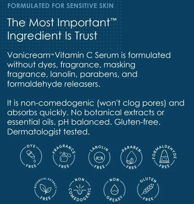 سرم ویتامین C Vanicream - فاقد رنگ، عطر، عطر پوشاننده، لانولین، پارابن و فرمالدئید - برای پوست حساس - 35 میلی لیتر