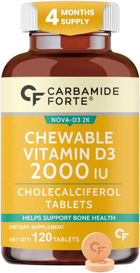 قرص جویدنی ویتامین D3 2000 IU کاربامید فورته - مکمل کوله کلسیفرول ویتامین D برای زنان و مردان | طعم تمشک - 120 قرص قرص جویدنی ویتامین D3 2000 IU کاربامید فورته - مکمل کوله کلسیفرول ویتامین D برای زنان و مردان | طعم تمشک - 120 قرص