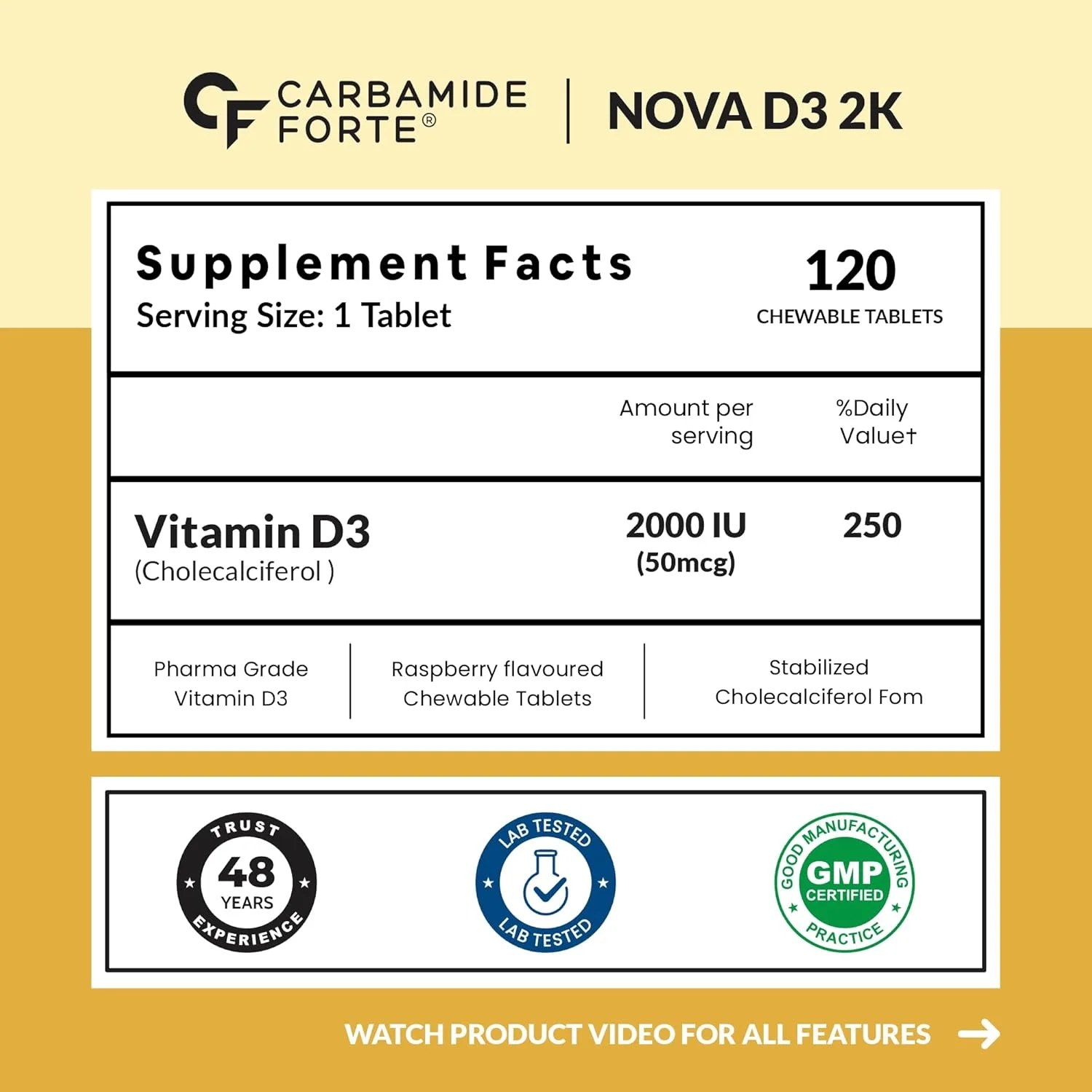 قرص جویدنی ویتامین D3 2000 IU کاربامید فورته - مکمل کوله کلسیفرول ویتامین D برای زنان و مردان | طعم تمشک - 120 قرص قرص جویدنی ویتامین D3 2000 IU کاربامید فورته - مکمل کوله کلسیفرول ویتامین D برای زنان و مردان | طعم تمشک - 120 قرص