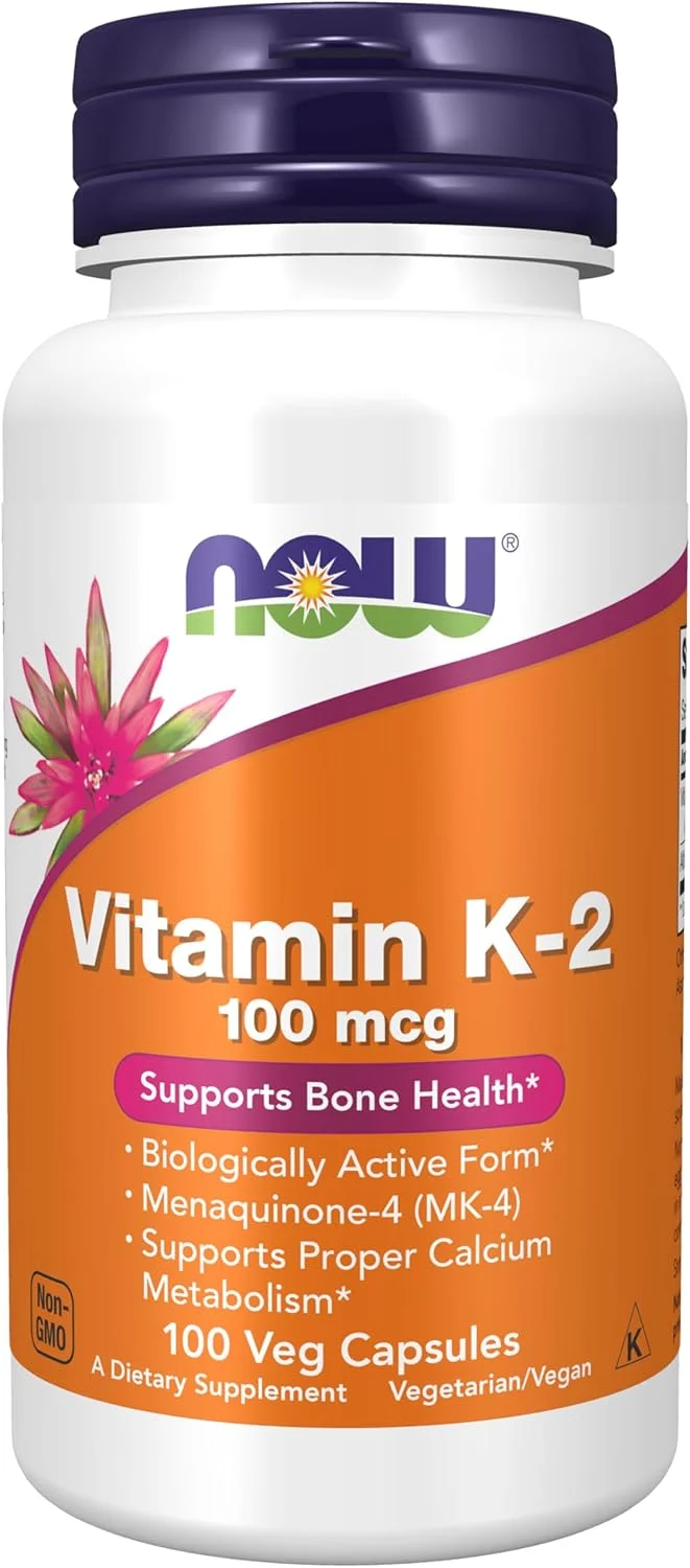 NOW مکمل ها، ویتامین K-2 100 میکروگرم، مناکینون-4 (MK-4)، پشتیبانی از سلامت استخوان*، 100 کپسول گیاهی