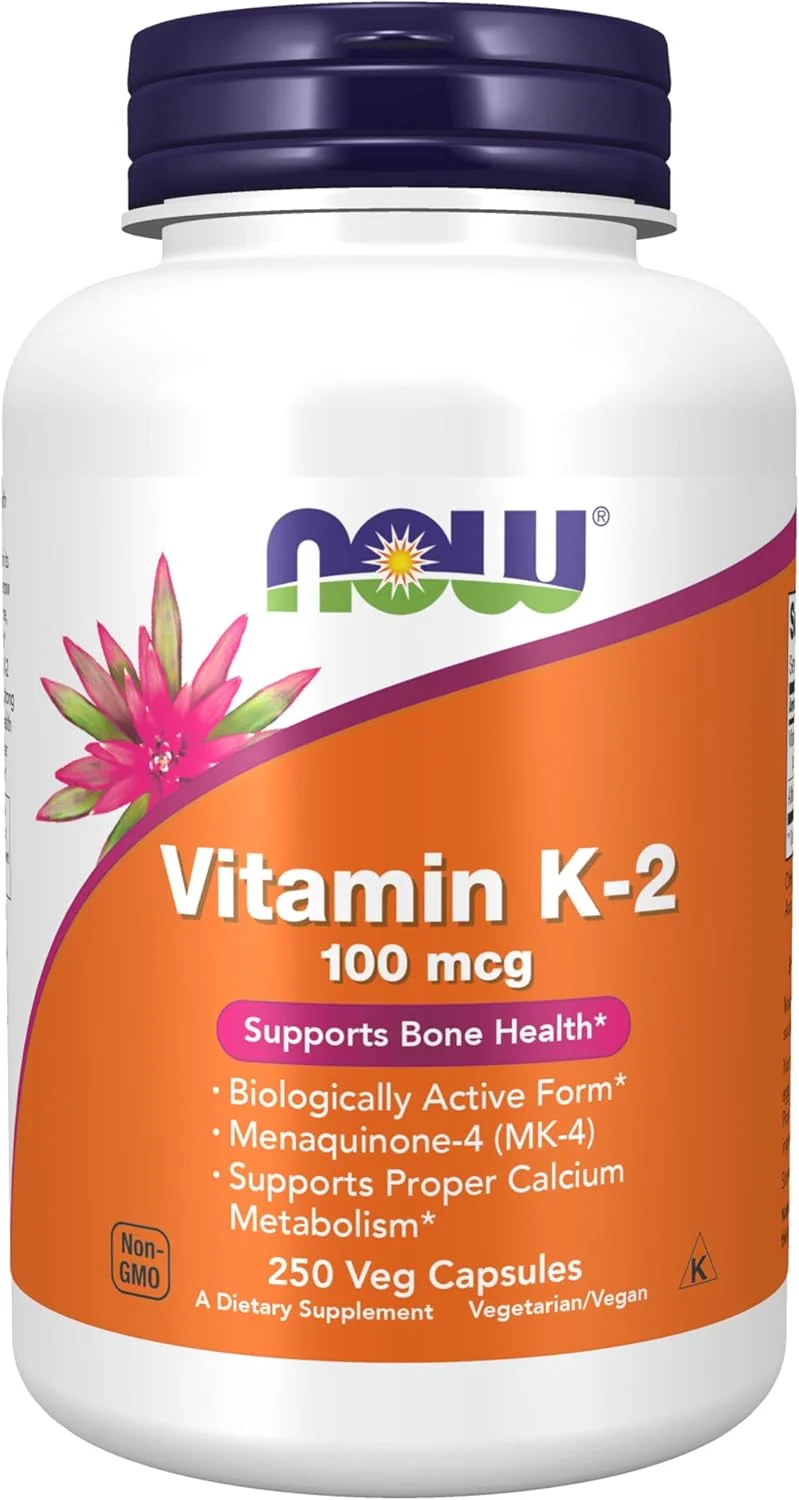NOW Supplements، ویتامین K-2 100 میکروگرم، مناکینون-4 (MK-4)، پشتیبانی از سلامت استخوان*، 250 کپسول گیاهی
