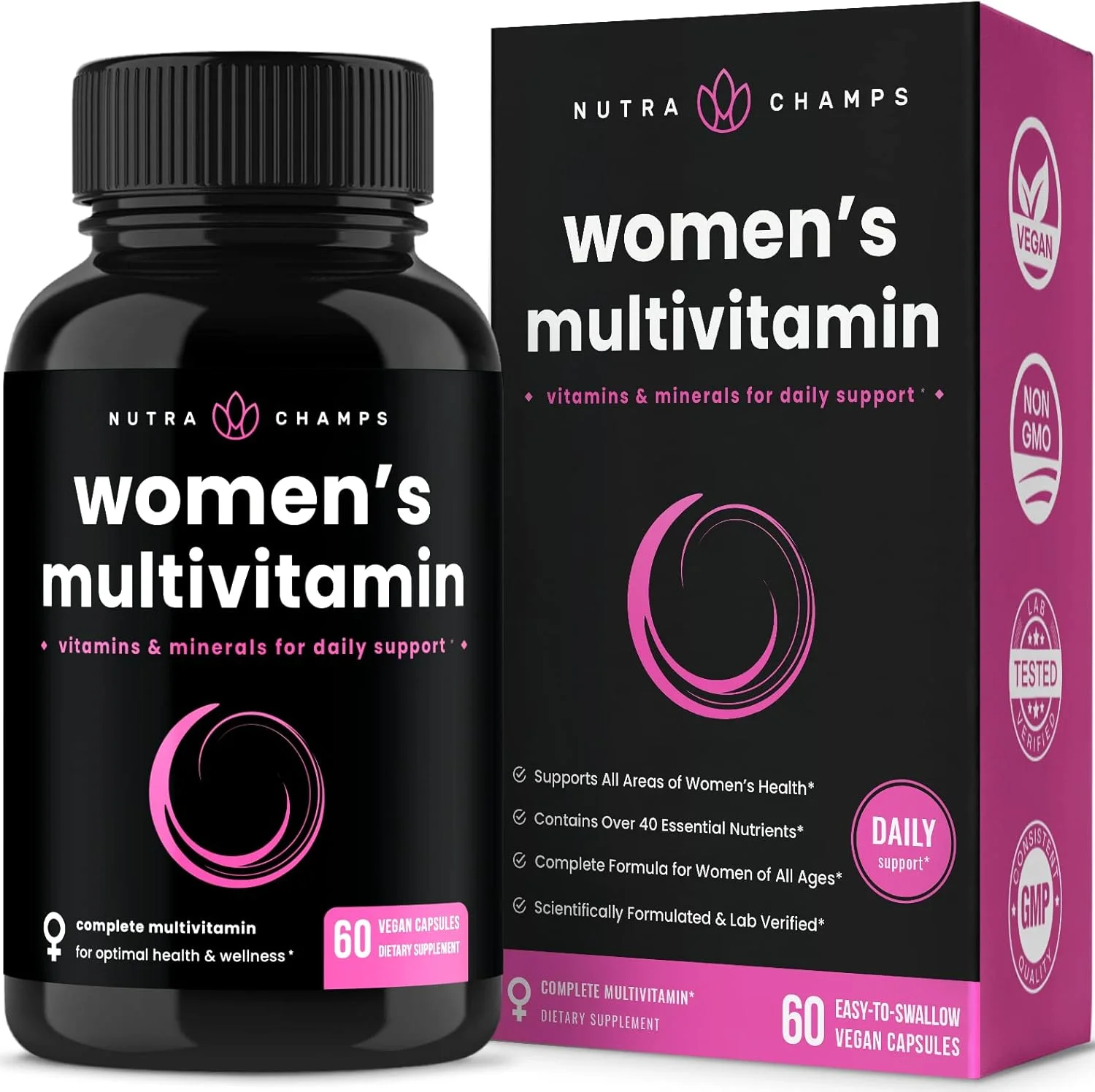 مکمل مولتی ویتامین روزانه زنان NutraChamps - کپسول های وگان حاوی بیوتین، ویتامین های A B C D E K، کلسیم، روی، لوتئین، منیزیم - غیر GMO، مولتی ویتامین و مولتی مینرال بدون گلوتن برای زنان