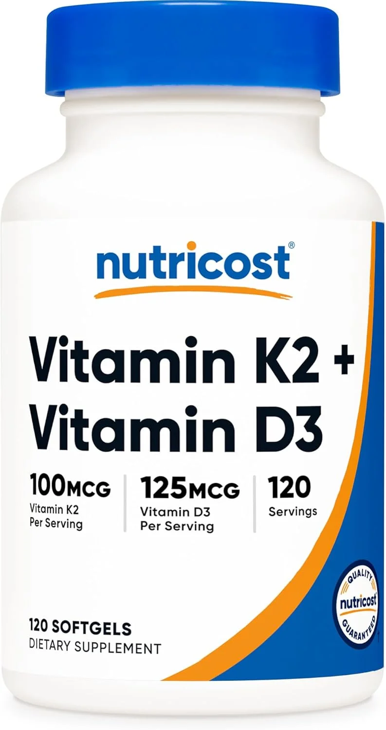 نوتری‌کاست ویتامین K2 (MK7) (100 میکروگرم) + ویتامین D3 (5000 واحد بین‌المللی) 120 سافت‌ژل - بدون گلوتن و غیر GMO
