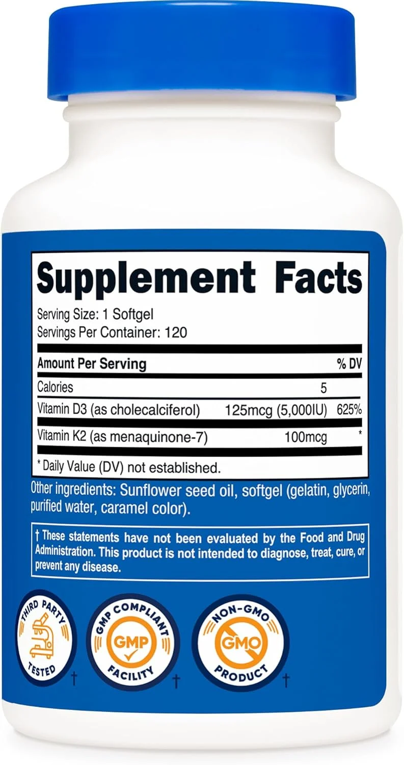 نوتریکاست ویتامین K2 (MK7) (100 میکروگرم) + ویتامین D3 (5000 واحد بینالمللی) 120 سافتژل - بدون گلوتن و غیر GMO نوتریکاست ویتامین K2 (MK7) (100 میکروگرم) + ویتامین D3 (5000 واحد بینالمللی) 120 سافتژل - بدون گلوتن و غیر GMO