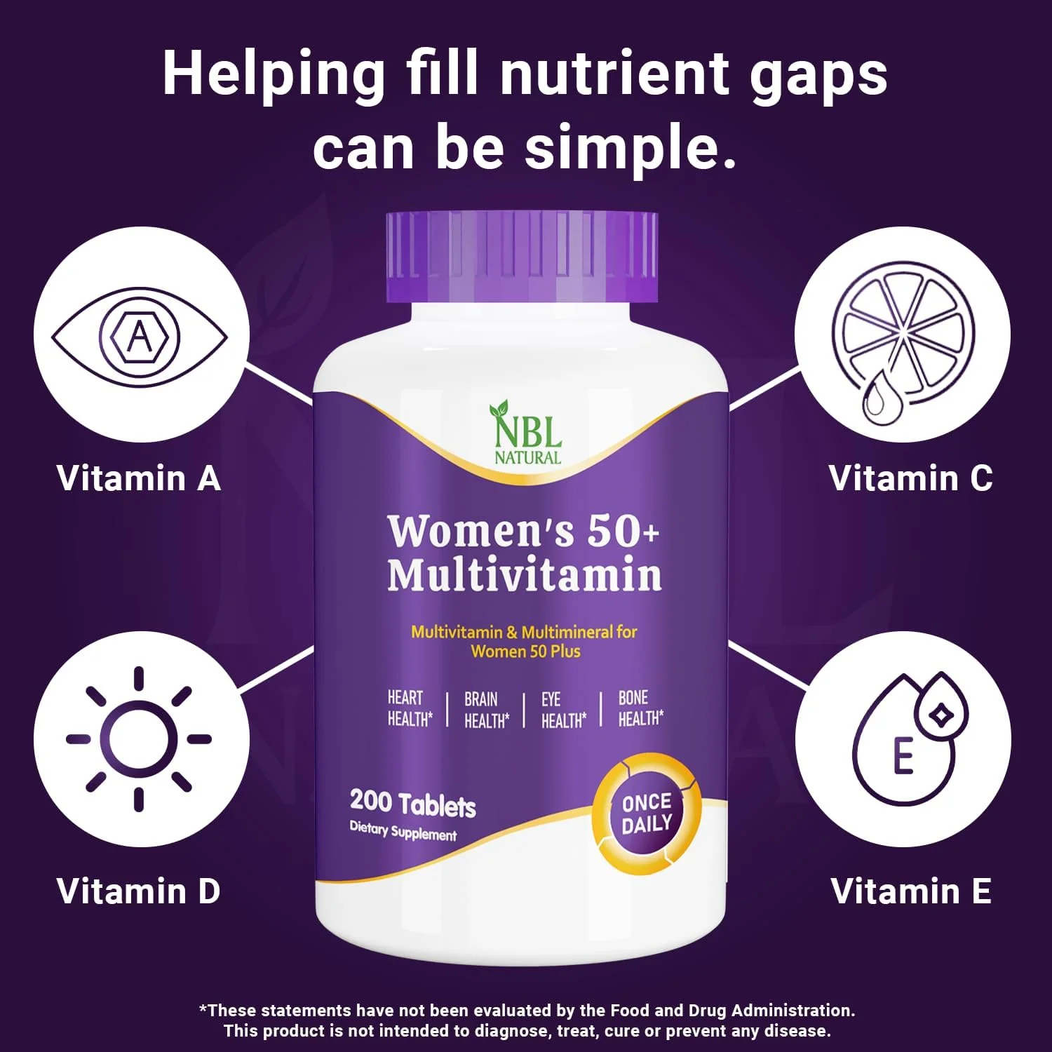 مولتی ویتامین طبیعی بانوان NBL برای زنان بالای 50 سال، مکمل مولتی ویتامین و مواد معدنی با ویتامین D3، ویتامین های B، پشتیبانی از حافظه و شناخت در بزرگسالان مسن - یک بار در روز، 200 قرص مولتی ویتامین طبیعی بانوان NBL برای زنان بالای 50 سال، مکمل مولتی ویتامین و مواد معدنی با ویتامین D3، ویتامین های B، پشتیبانی از حافظه و شناخت در بزرگسالان مسن - یک بار در روز، 200 قرص