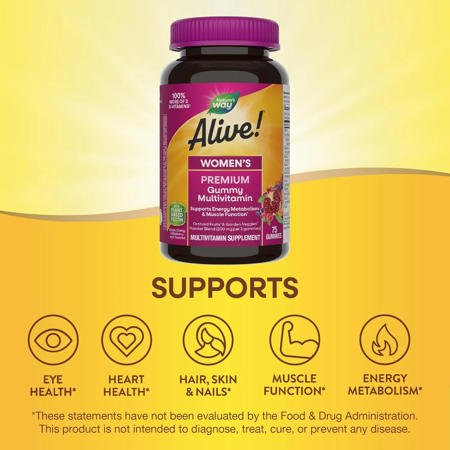 مولتی ویتامین پریمیوم گامی زنانه Nature's Way Alive!®، مخلوط میوه و سبزیجات (150 میلی گرم در هر وعده)... مولتی ویتامین پریمیوم گامی زنانه Nature's Way Alive!®، مخلوط میوه و سبزیجات (150 میلی گرم در هر وعده)...