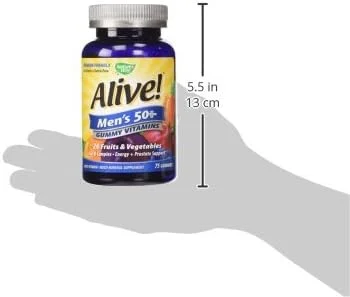 مولتی ویتامین گامی ممتاز مردانه بالای 50 سال Nature's Way Alive!، کمپلکس کامل ویتامین B، 75 عدد مولتی ویتامین گامی ممتاز مردانه بالای 50 سال Nature's Way Alive!، کمپلکس کامل ویتامین B، 75 عدد