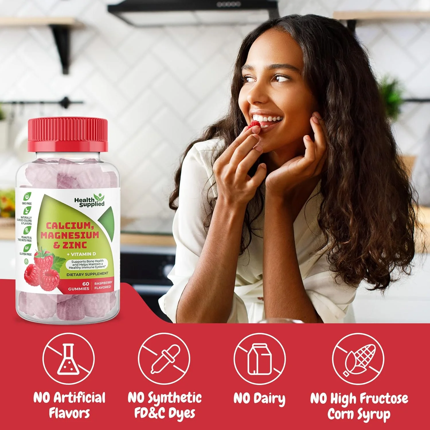 پک 2 عددی پاستیل کلسیم، منیزیم و روی + ویتامین D | سلامت استخوان، سلامت ایمنی، انرژی و عملکرد عضلات | مکمل ویتامین روزانه | برای بزرگسالان، نوجوانان | طعم تمشک میوه ای