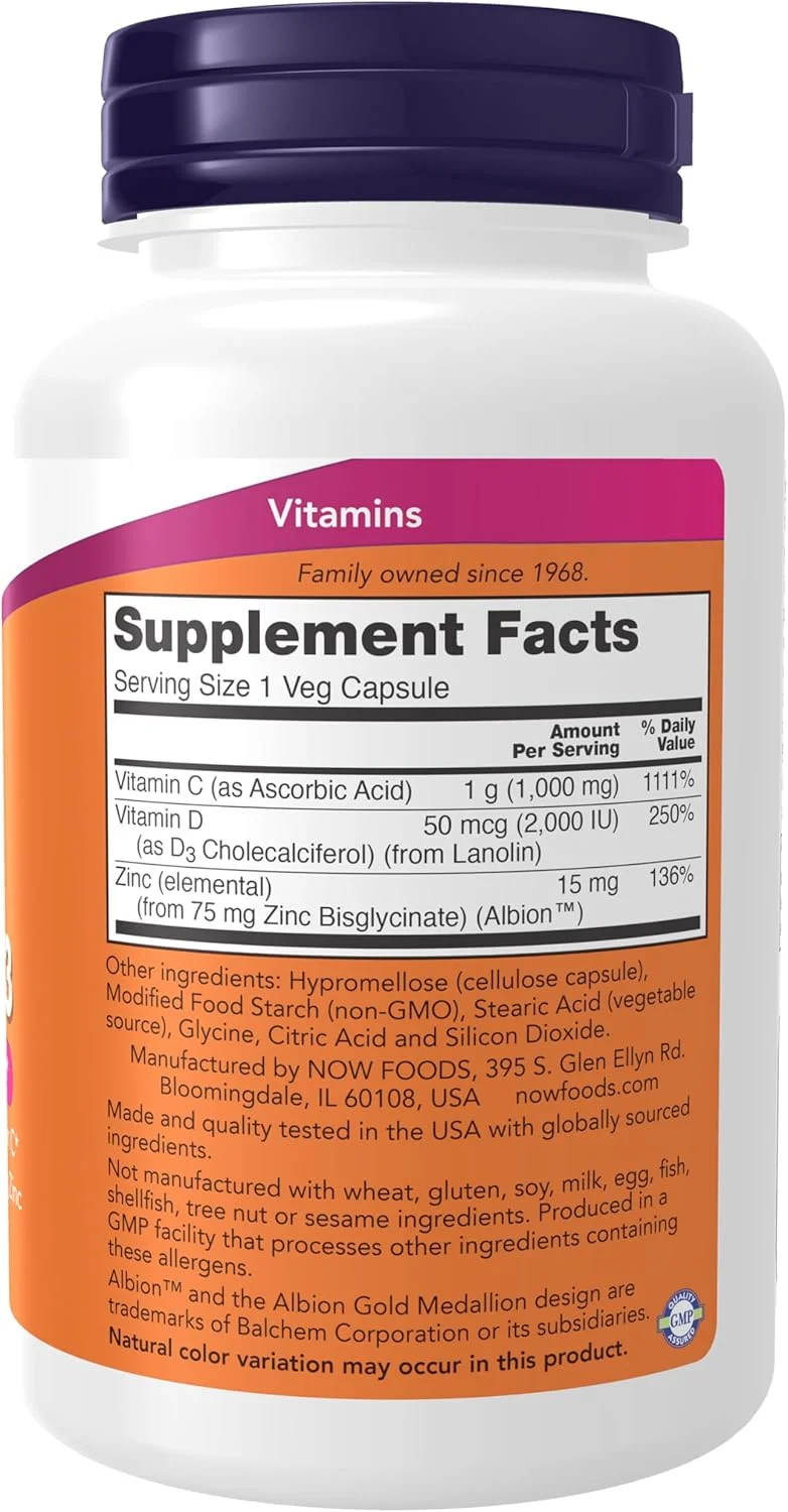 کپسول های گیاهی 100 عددی Now Foods C-1000 Zinc & Vitamin D3 | پشتیبانی فصلی از سیستم ایمنی | آنتی اکسیدان کپسول های گیاهی 100 عددی Now Foods C-1000 Zinc & Vitamin D3 | پشتیبانی فصلی از سیستم ایمنی | آنتی اکسیدان