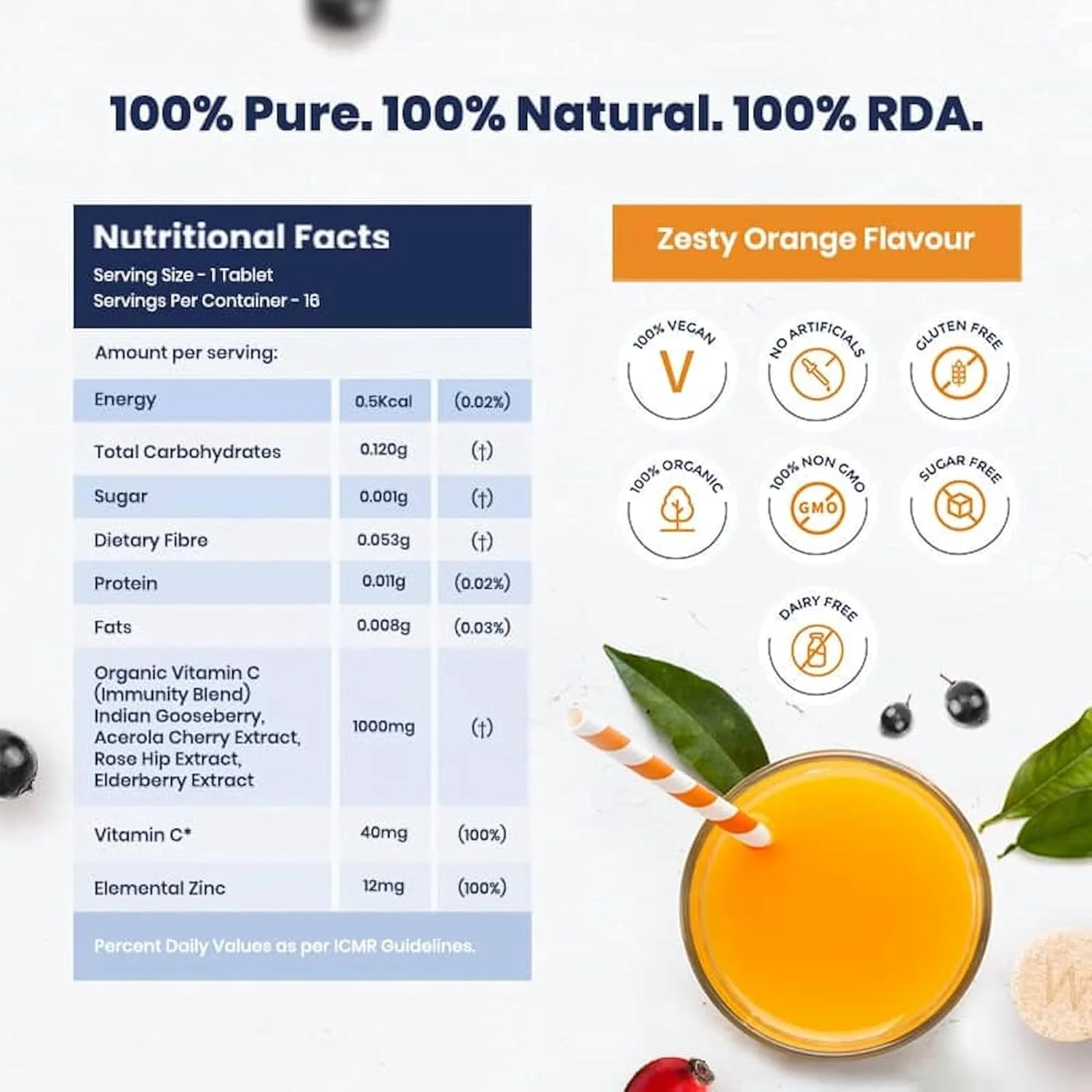 ویتامین C + زینک Wellbeing Nutrition | تقویت کننده ایمنی طبیعی و ارگانیک | 100% RDA | 1000 میلی گرم ویتامین C (بسته 16 عددی قرص جوشان)