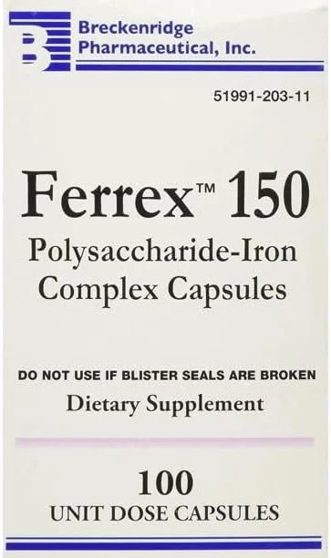 کپسول های کمپلکس آهن پلی ساکارید Deizang Breckenridge Pharmaceutical Ferrex 150، 100 عددی *غیر بلیستر* توسط "Inc."