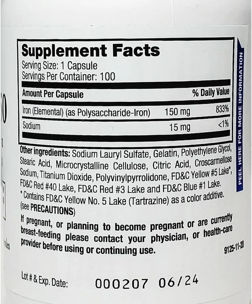 کپسول های کمپلکس آهن پلی ساکارید Deizang Breckenridge Pharmaceutical Ferrex 150، 100 عددی *غیر بلیستر* توسط "Inc."