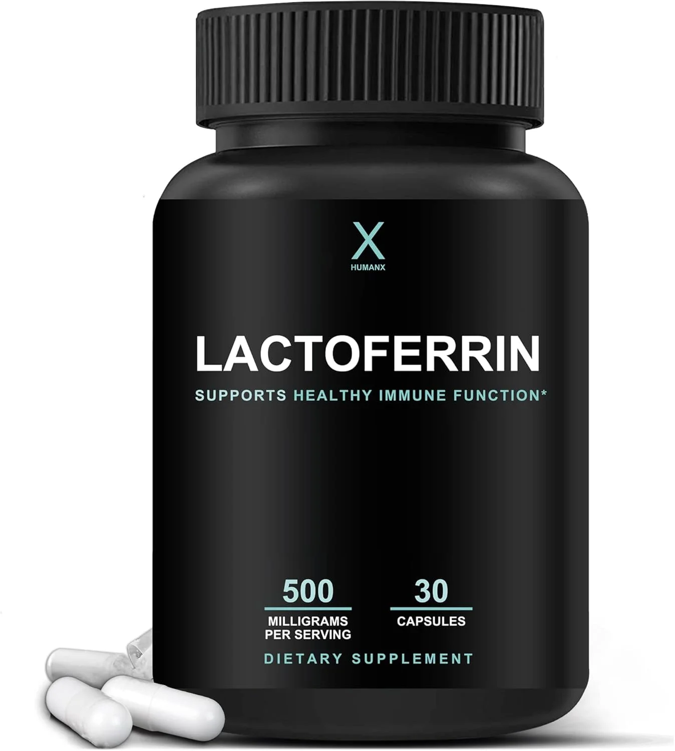 لاکتوفرین 500 میلی گرم HUMANX - اندازه سروینگ قوی (بدون گلوتن، غیر GMO، مکمل های بدون سویا) - یک جزء در آغوز - ساخت ایالات متحده آمریکا، پشتیبانی از ایمنی سالم، استفاده و جذب آهن