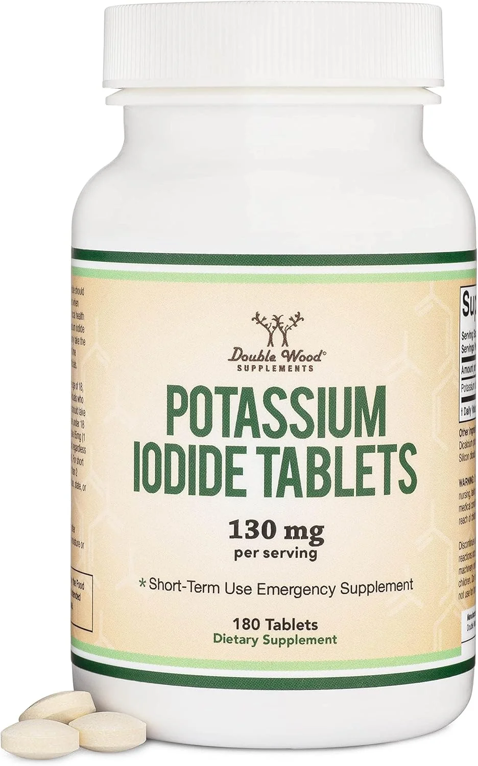 قرص یدید پتاسیم محافظت در برابر تشعشع دابل وود، 130 میلی گرم (Yoduro de Potasio Pastillas)، 180 عدد قرص ضد تشعشع (قرص های KI)، محافظت هسته ای (Tabletas de Radiación)