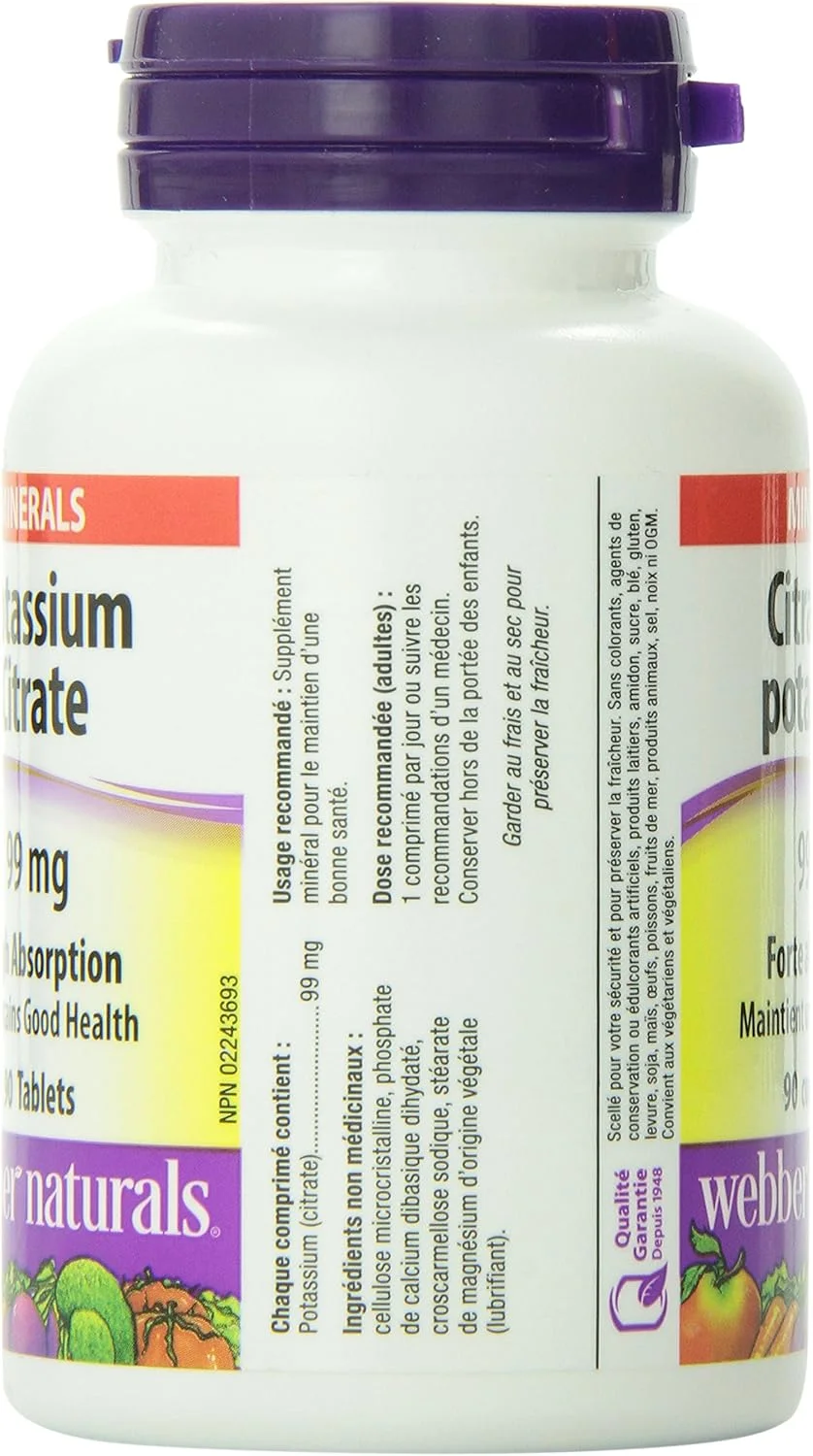 قرص سیترات پتاسیم با جذب بالا Webber Naturals، 99 میلی گرم