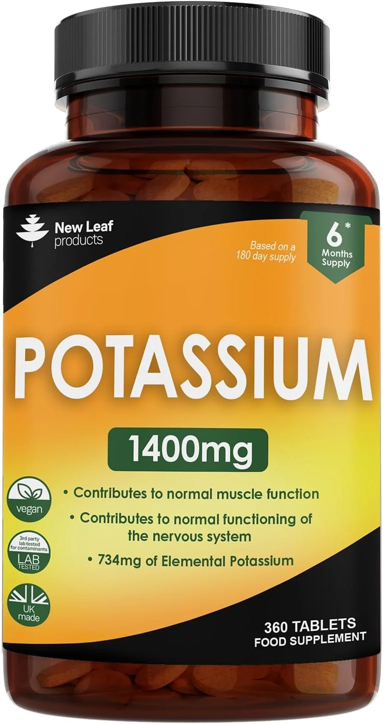 مکمل پتاسیم 1000 میلی گرم، 240 قرص پتاسیم سیترات گیاهی، مکمل الکترولیت های معدنی پتاسیم، کمک به عملکرد طبیعی عضلات، وگان، بدون گلوتن، غیر GMO، ساخت انگلستان توسط نیو لیف