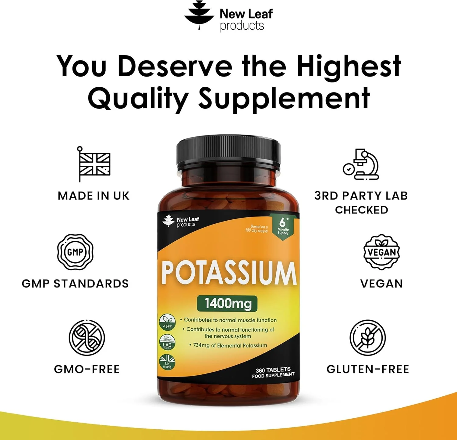 مکمل پتاسیم 1000 میلی گرم، 240 قرص پتاسیم سیترات گیاهی، مکمل الکترولیت های معدنی پتاسیم، کمک به عملکرد طبیعی عضلات، وگان، بدون گلوتن، غیر GMO، ساخت انگلستان توسط نیو لیف