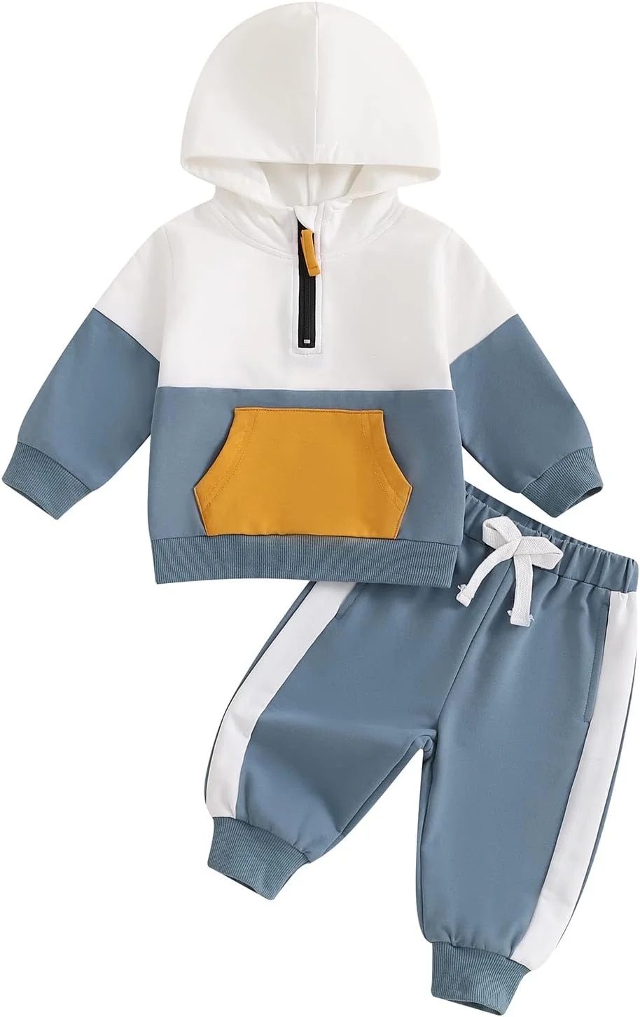 ست لباس پاییزه نوزاد پسر Caziffer شامل هودی آستین بلند با رنگ های متضاد و شلوار الاستیک
