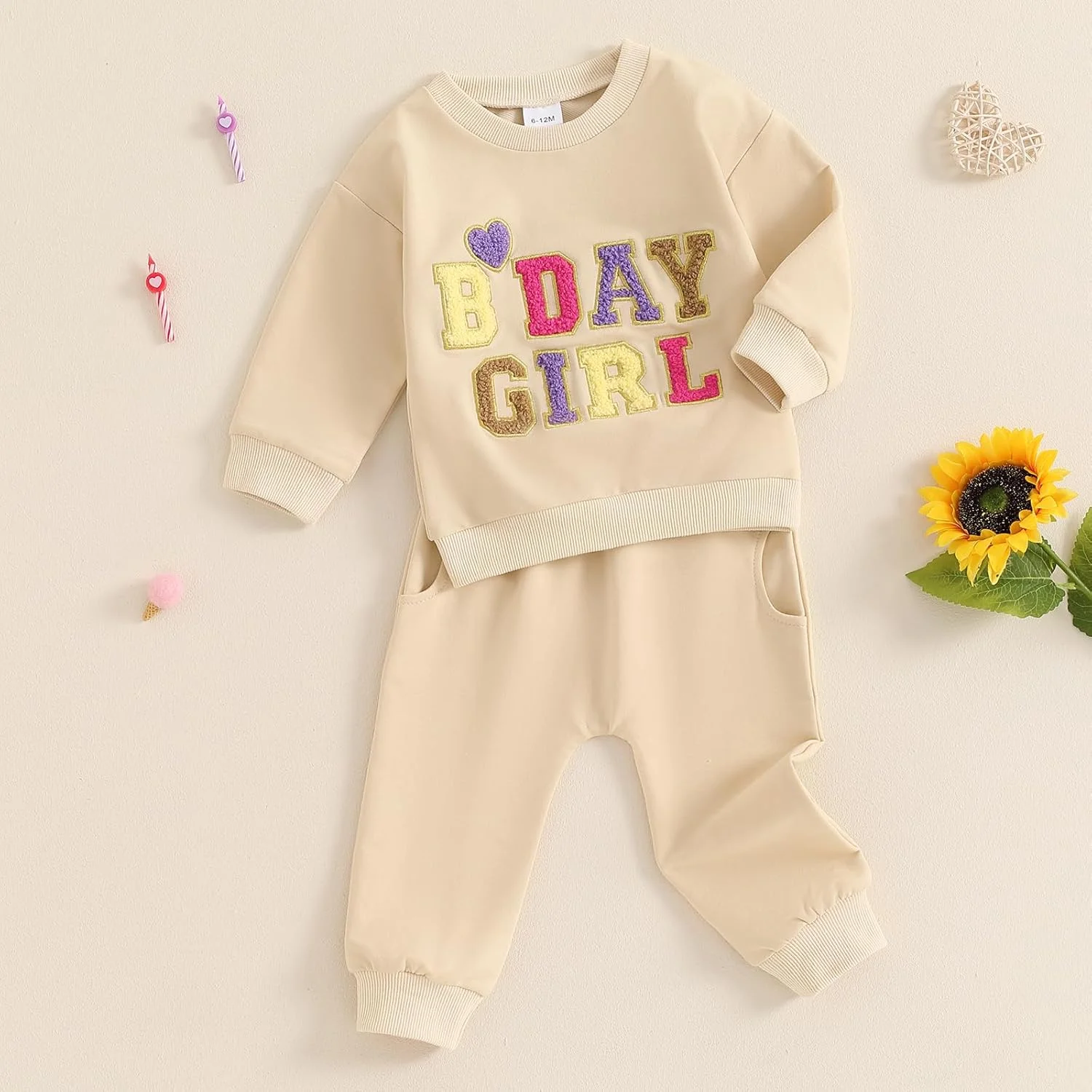 ست لباس تولد دخترانه MAHUAOYIXI شامل 2 تکه، لباس آستین بلند، بلوز و سویشرت، هودی، گلدوزی حروف، شلوار کمر کشی، ست لباس ورزشی