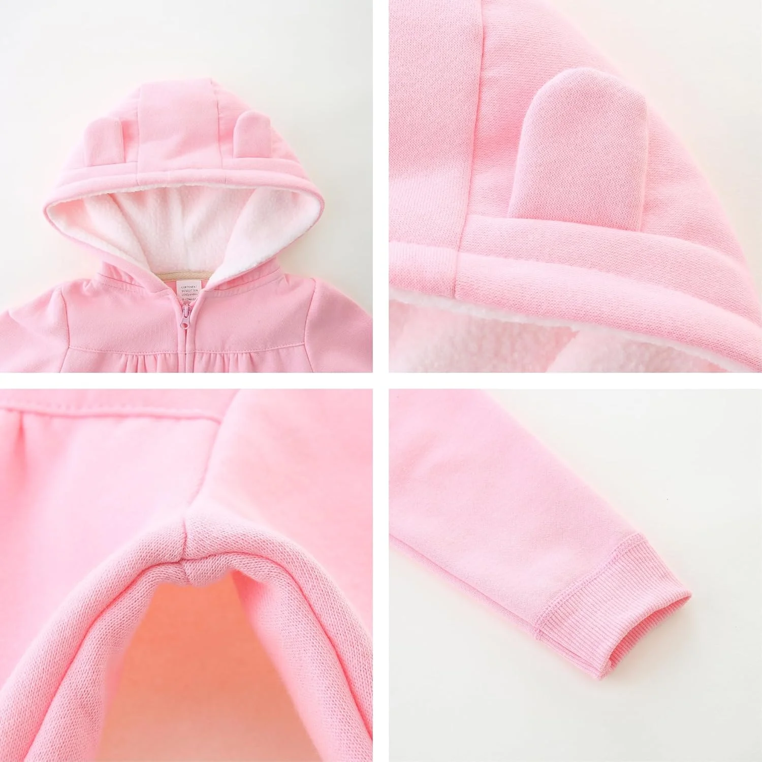 هودی نوزادی با آستر شرپا، ژاکت زیپ‌دار پشمی سبک، کت خرسی ساده مناسب پاییز و زمستان، سایز 3 تا 24 ماه