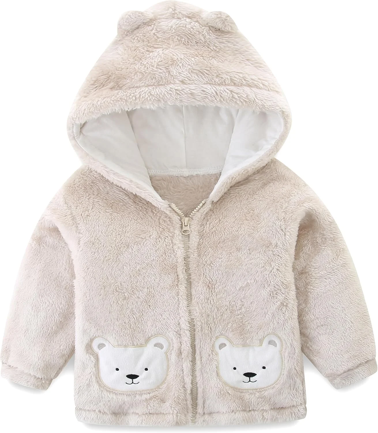 کت ژاکت کلاه دار پشمی کارتونی نوزاد پسرانه دخترانه با گوش، کت گرم بیرونی بچه گانه زیپ دار 1-6 ساله