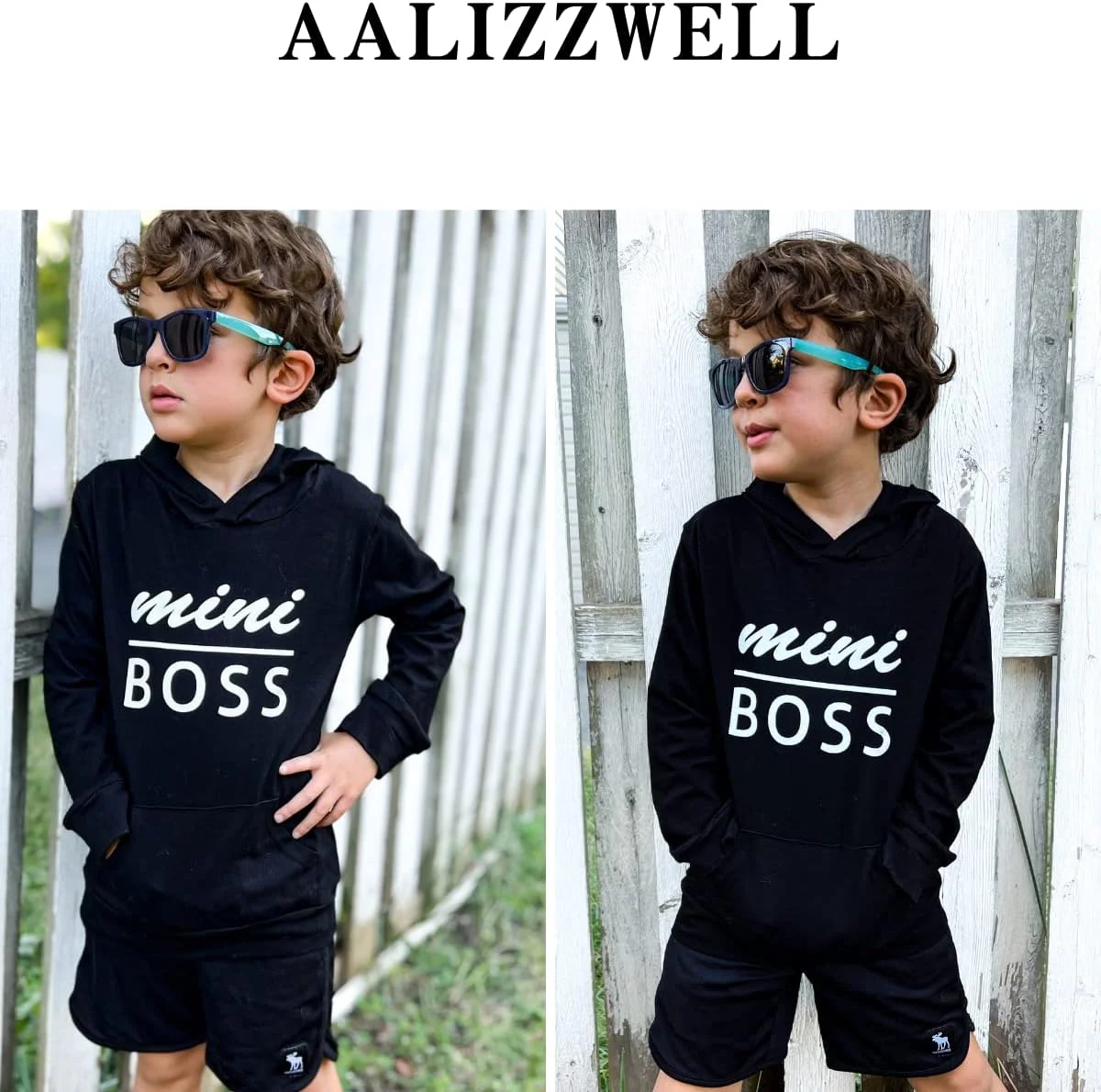 هودی آستین بلند کلاه دار جیب دار بچگانه Aalizzwell مناسب پسران و دختران (مشکی-1، 2T)