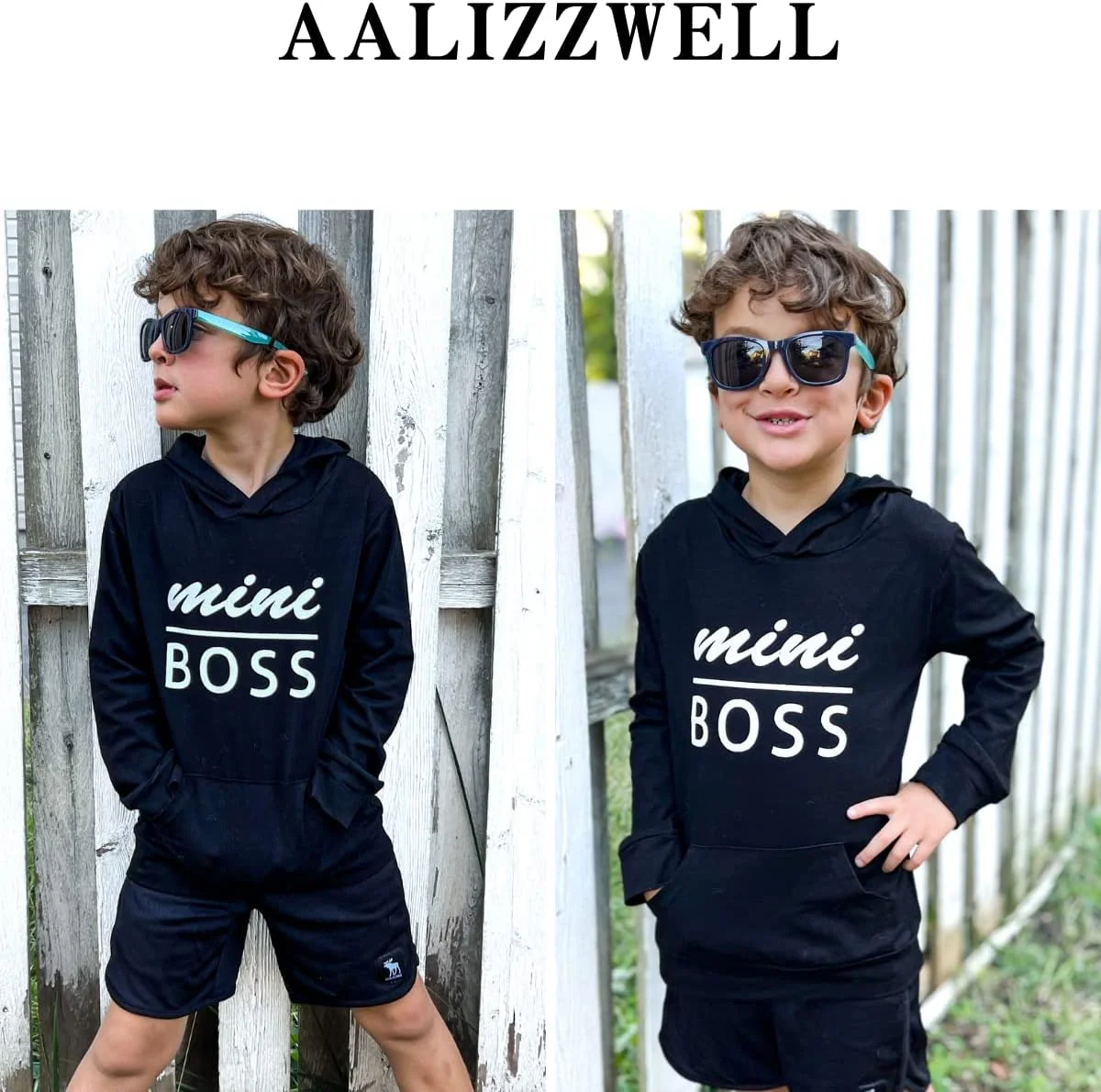 هودی آستین بلند کلاه دار جیب دار بچگانه Aalizzwell مناسب پسران و دختران (مشکی-1، 2T)