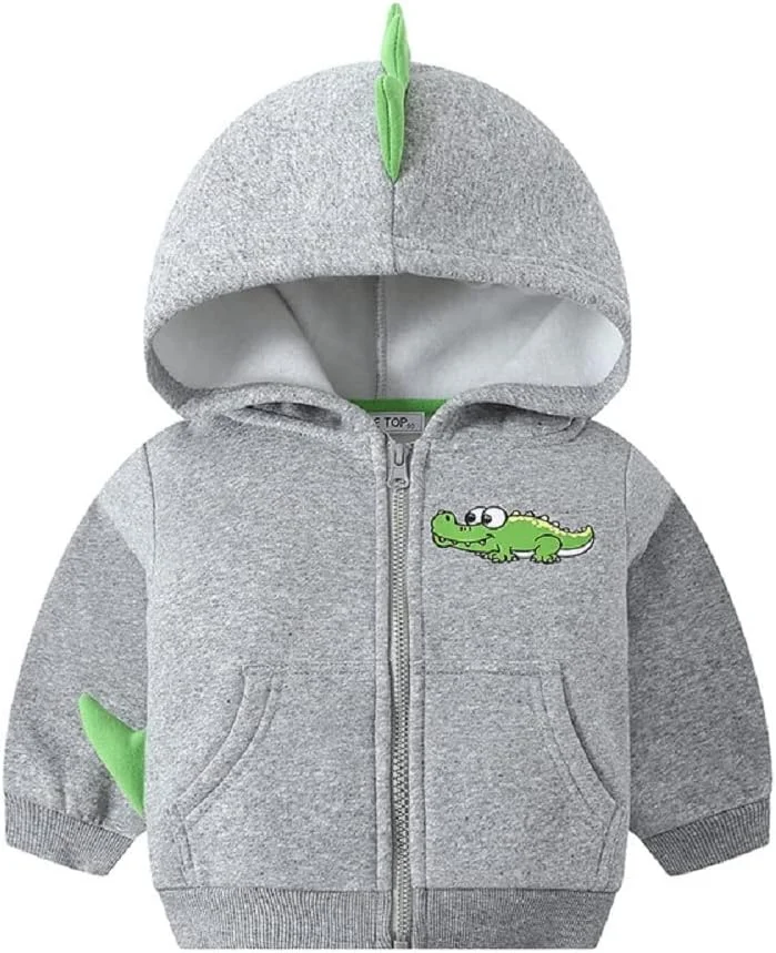 هودی آستین بلند پسرانه طرح دایناسور Adokioths، سویشرت کلاه دار بچه گانه، ژاکت زیپ دار با جیب