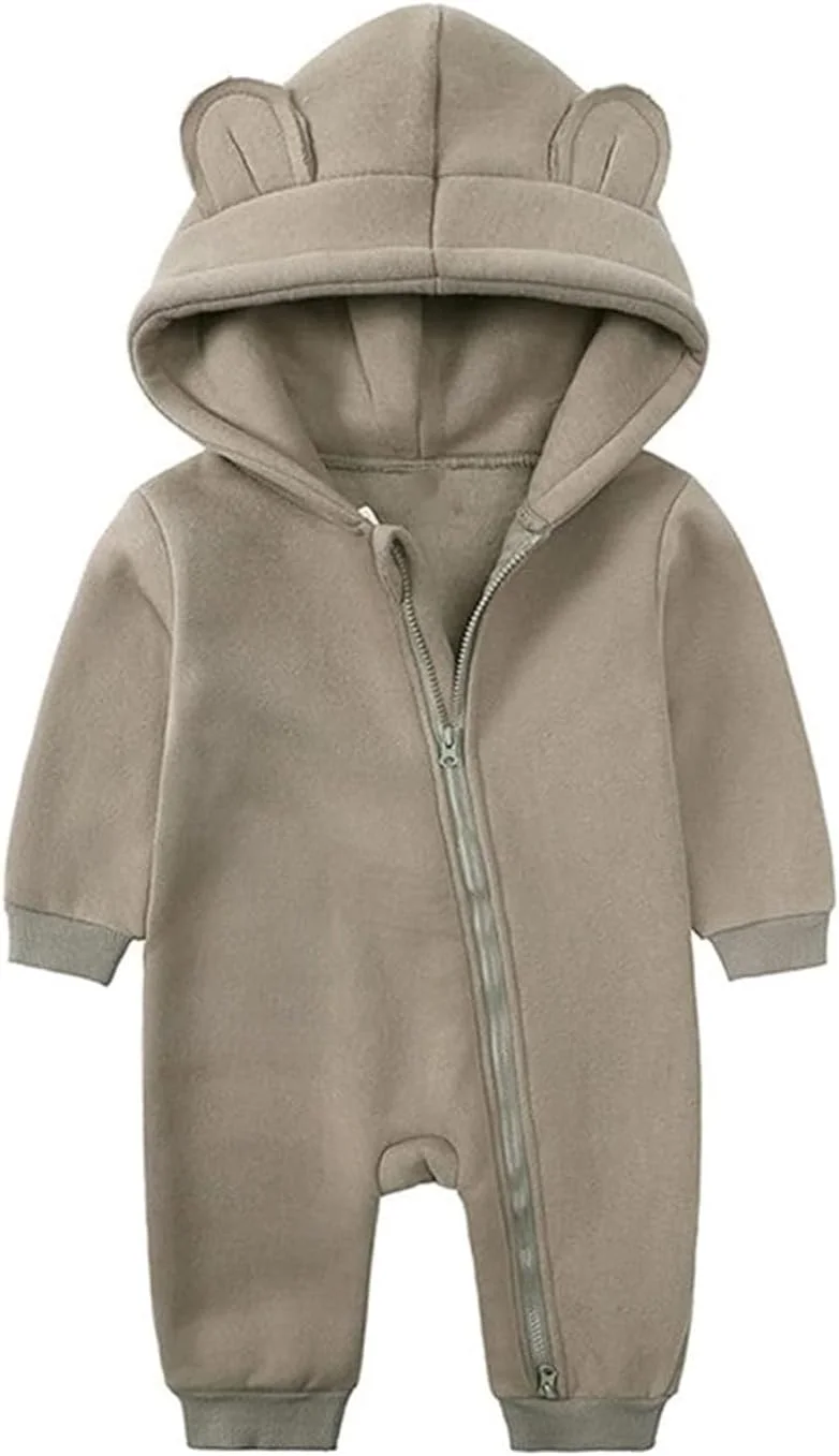 رامپر یک تکه آلونسیتو برای نوزادان پسر/دختر و کودکان نوپا، آستین بلند، گوش خرسی، کلاه دار، سرهمی، بادی برای بهار/پاییز